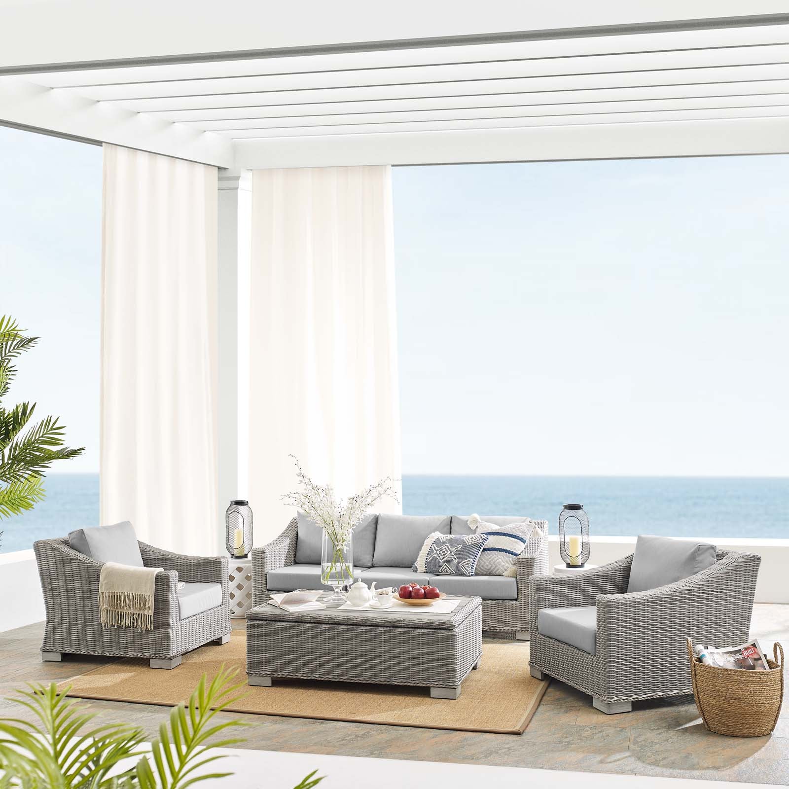 Conway Sunbrella® Outdoor Patio Wicker Rattan 4-Piece Furniture Set-Outdoor Set-Modway-Wall2Wall Furnishings