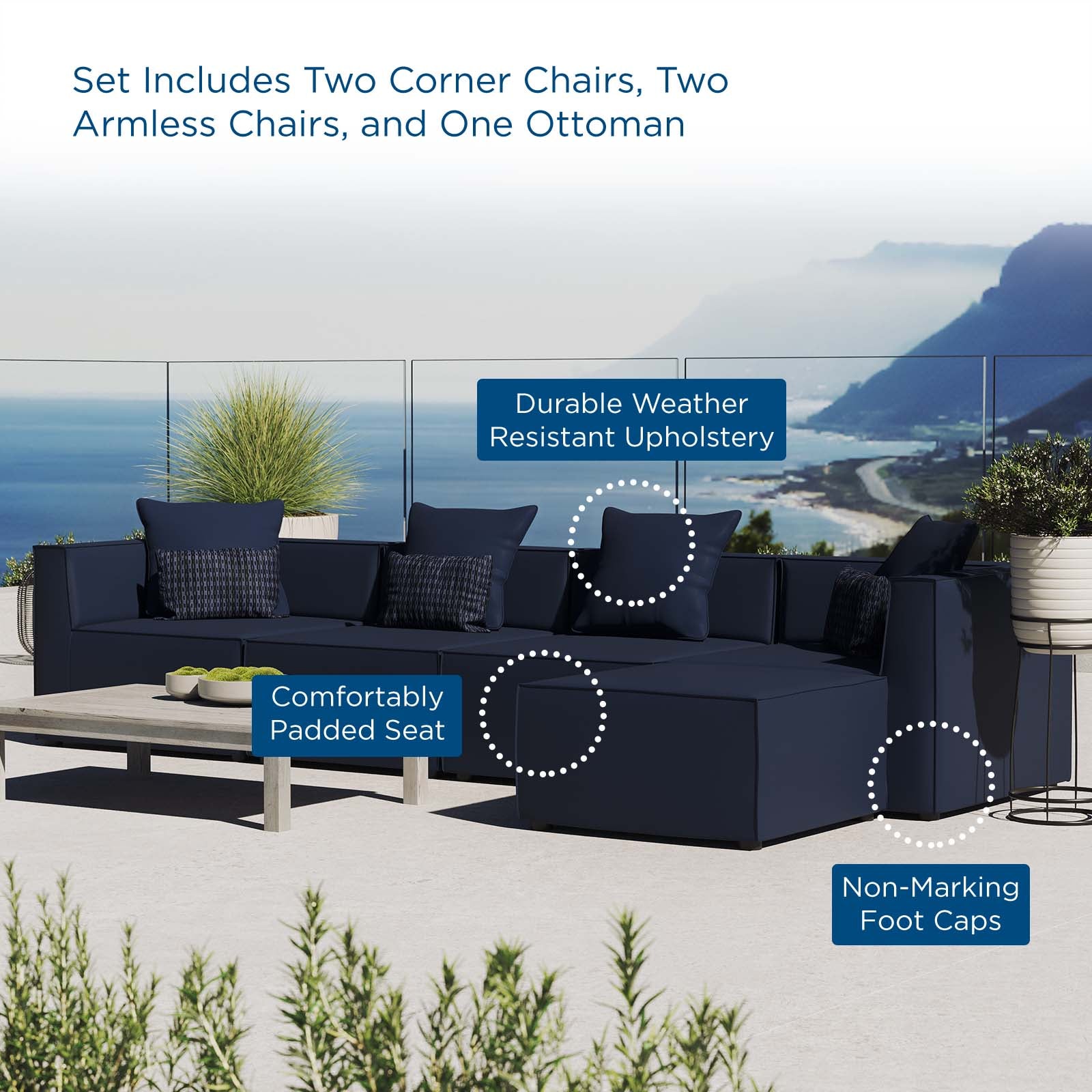 Saybrook Outdoor Patio Upholstered 5-Piece Sectional Sofa-Outdoor Sectional-Modway-Wall2Wall Furnishings
