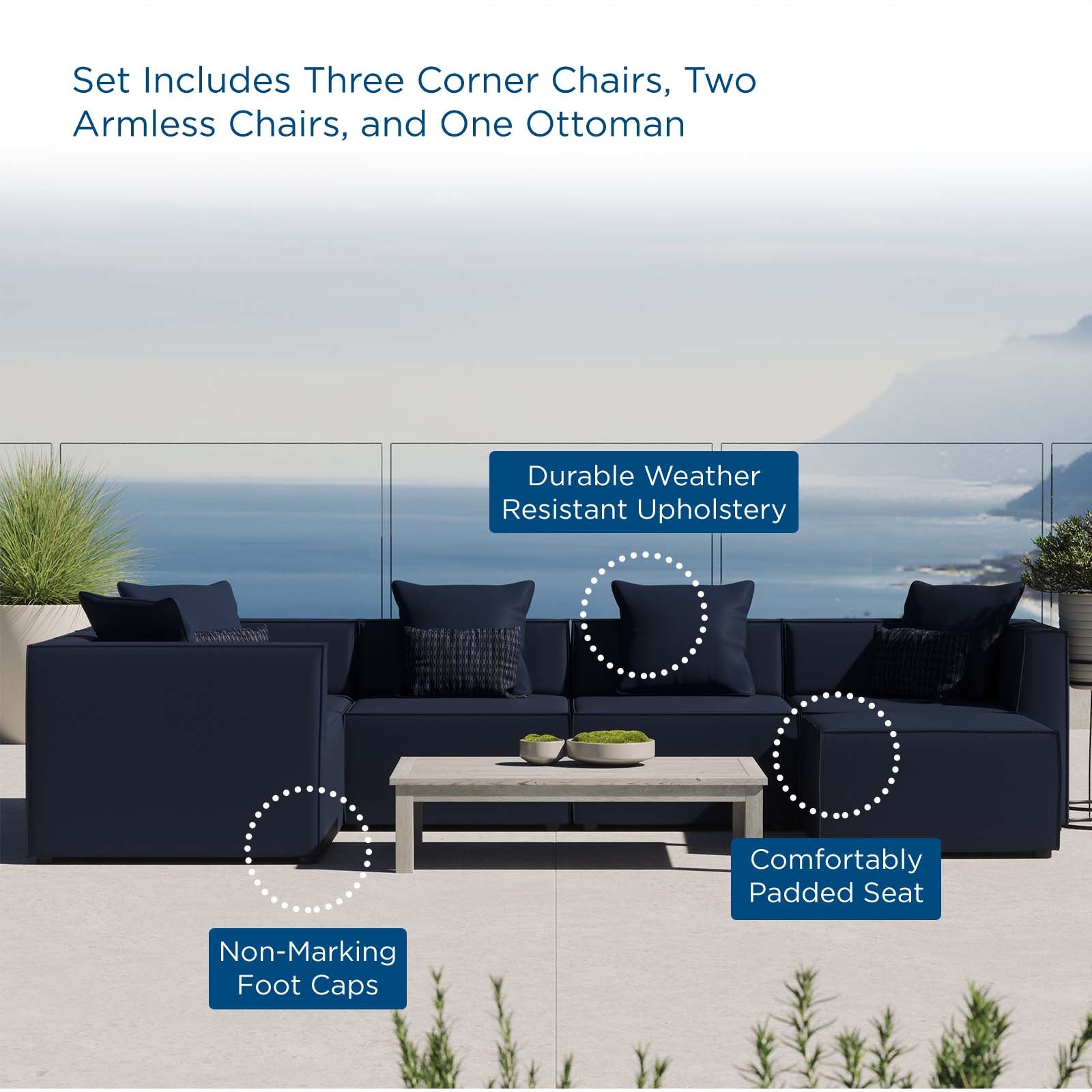 Saybrook Outdoor Patio Upholstered 6-Piece Sectional Sofa-Outdoor Sectional-Modway-Wall2Wall Furnishings