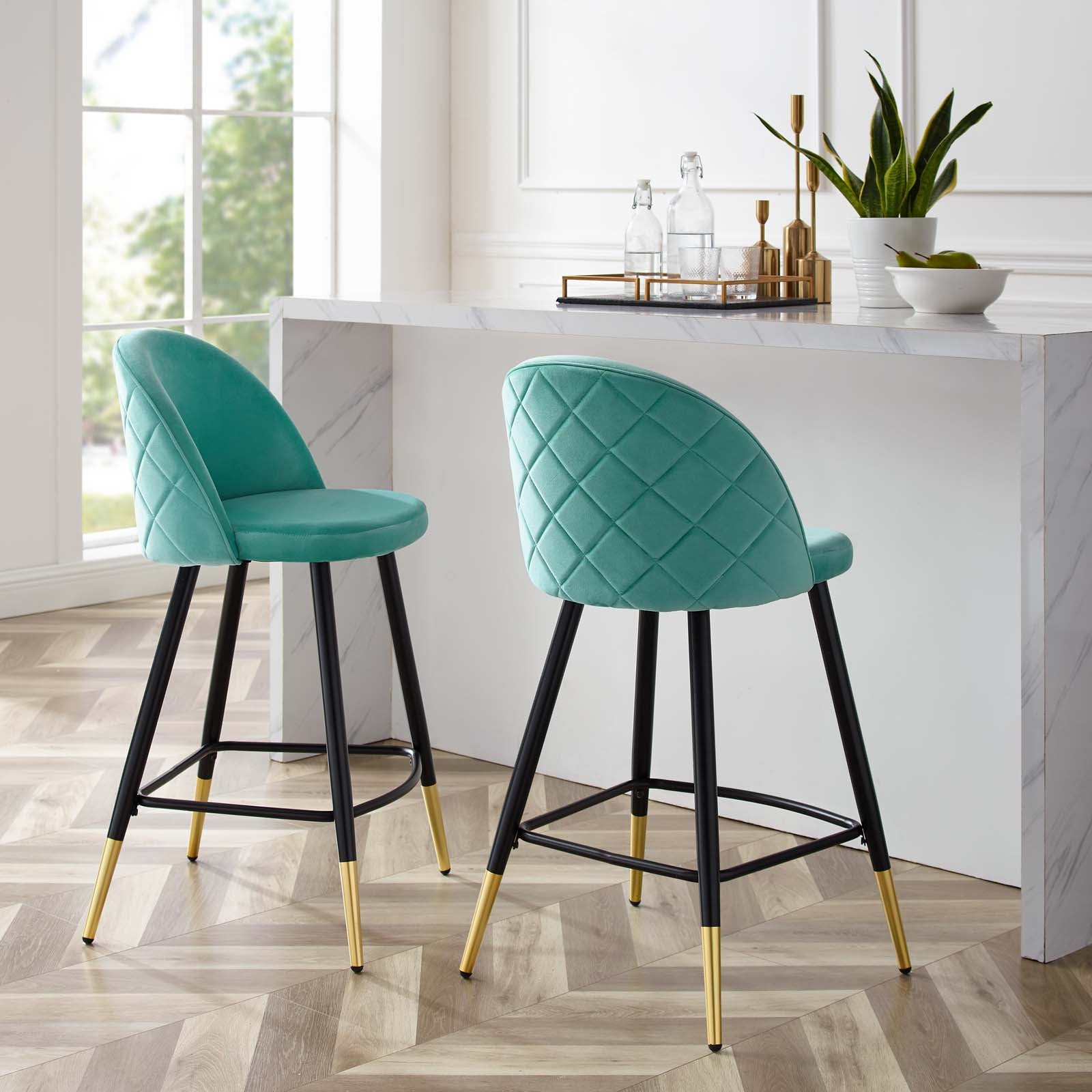 Cordial Performance Velvet Counter Stools - Set of 2-Counter Stool-Modway-Wall2Wall Furnishings