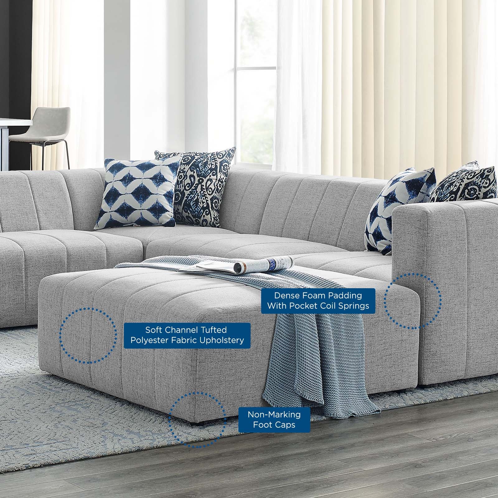 Bartlett Upholstered Fabric 6-Piece Sectional Sofa-Sectional-Modway-Wall2Wall Furnishings