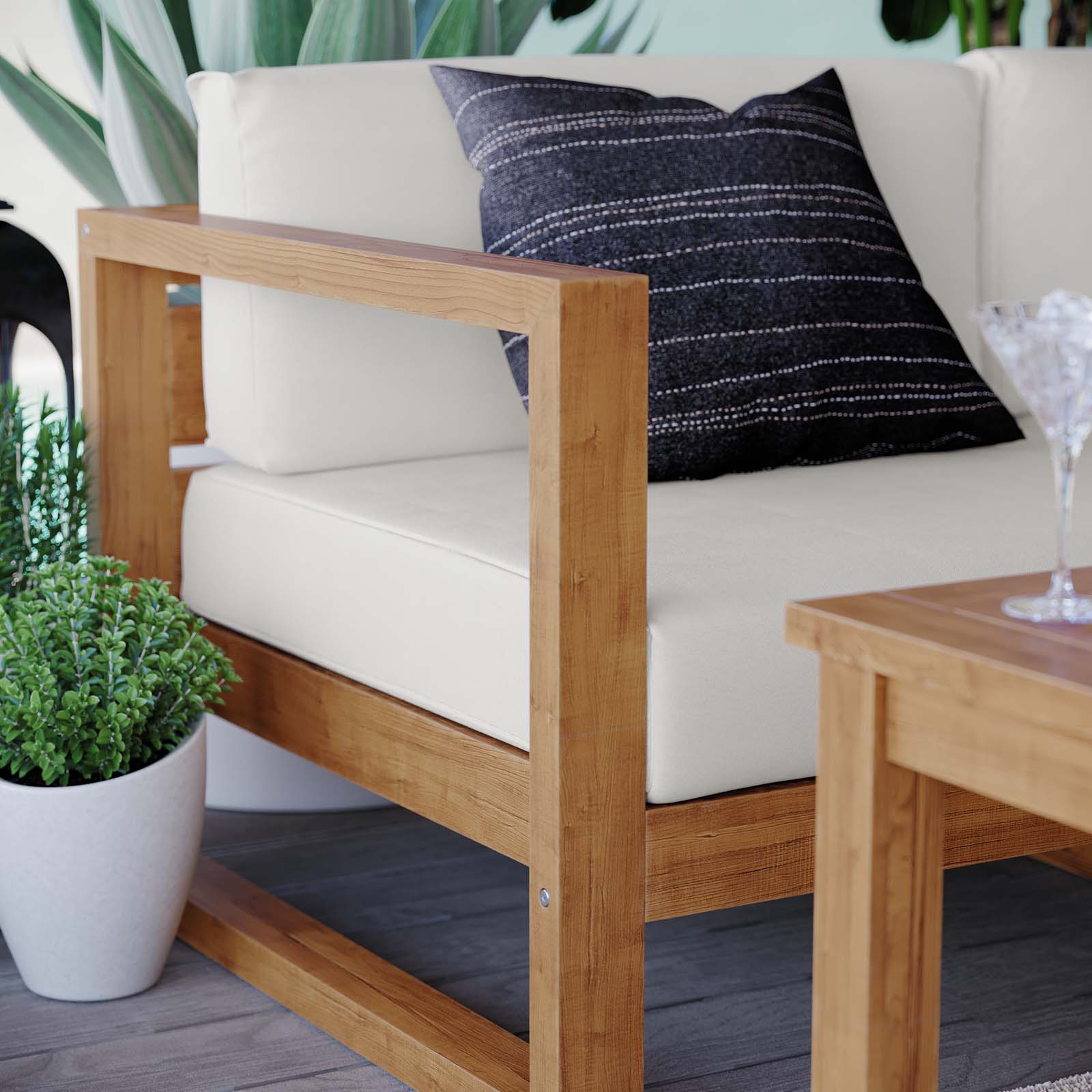 Upland Outdoor Patio Teak Wood 5-Piece Sectional Sofa Set-Outdoor Set-Modway-Wall2Wall Furnishings