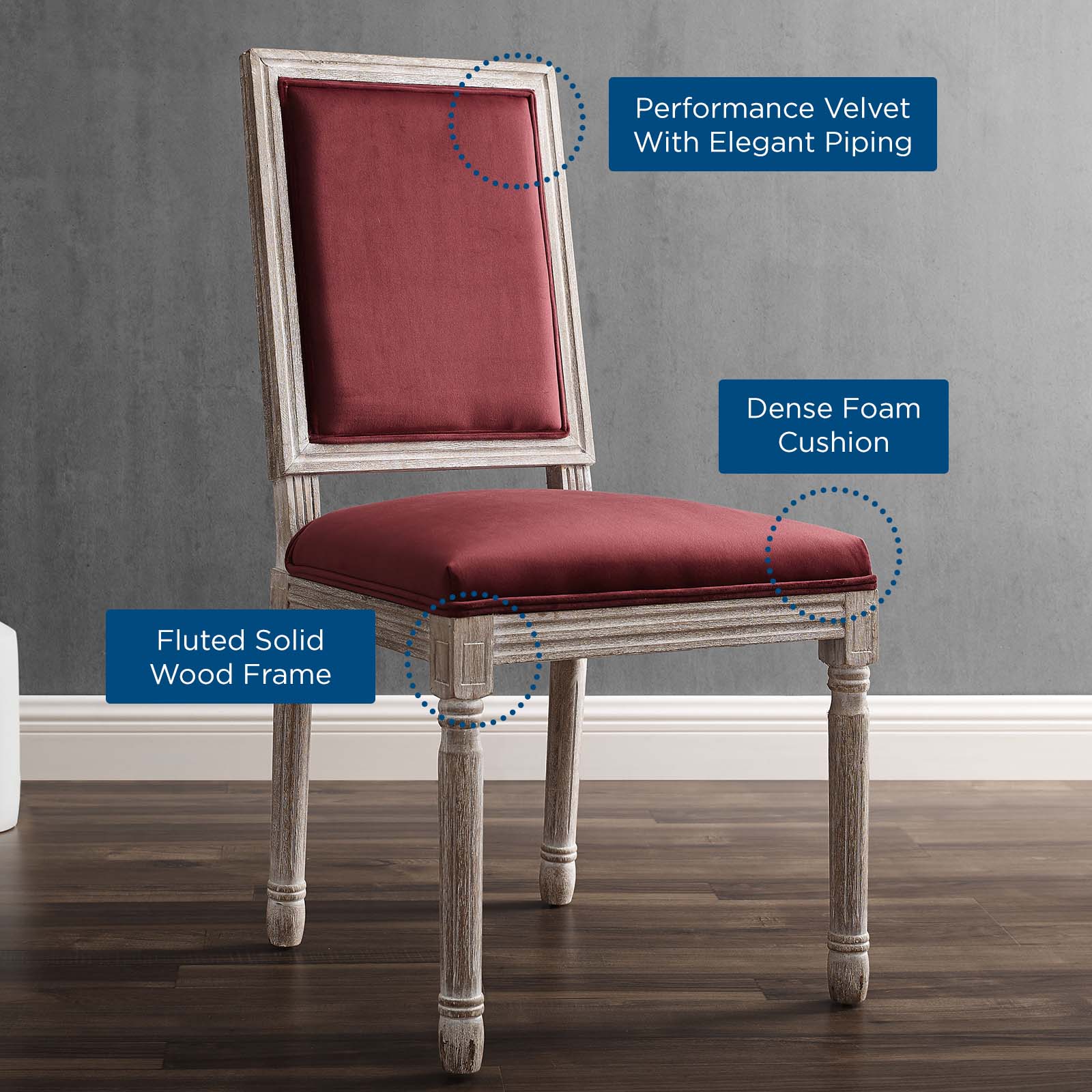 Court French Vintage Performance Velvet Dining Side Chair-Dining Chair-Modway-Wall2Wall Furnishings