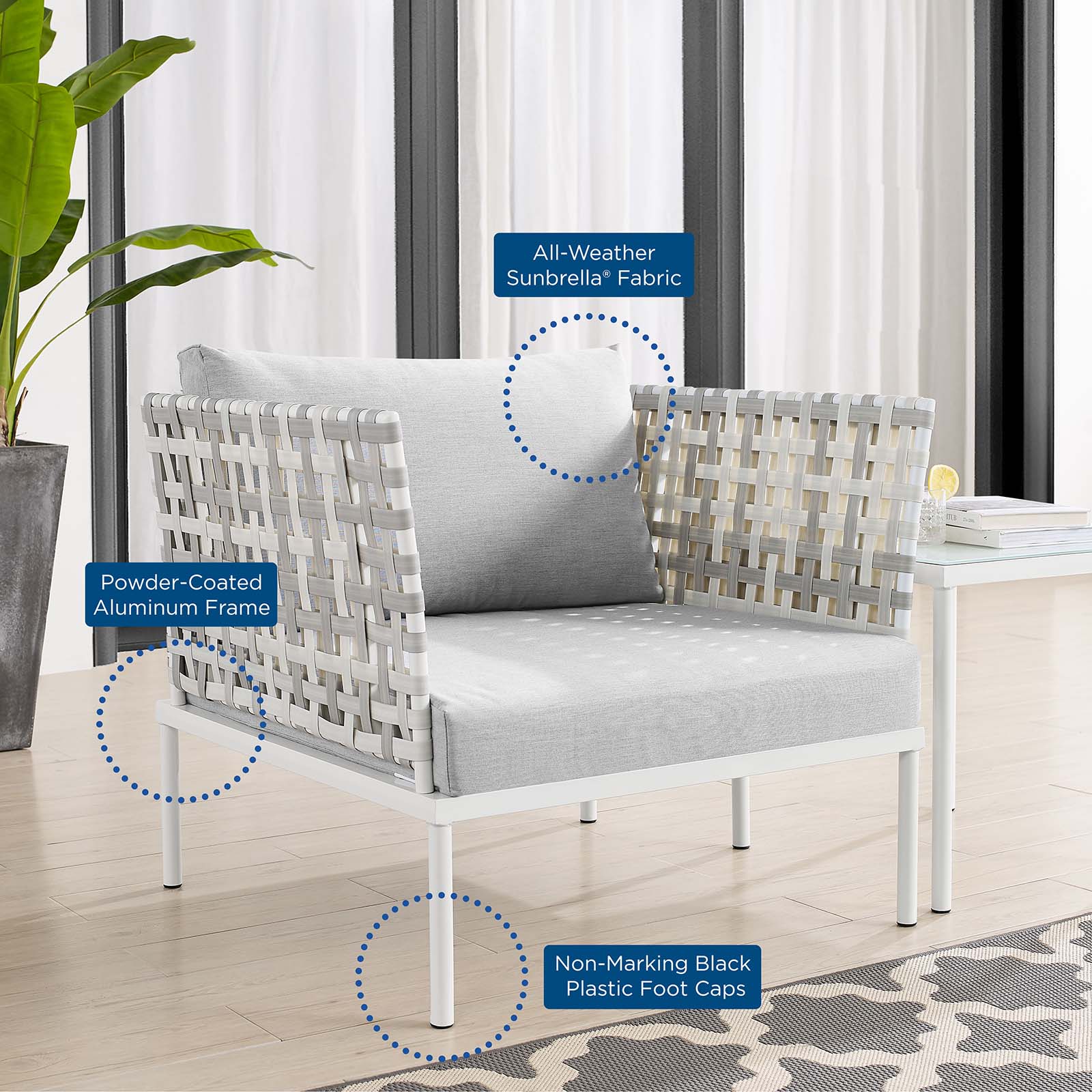 Harmony 3-Piece Sunbrella® Basket Weave Outdoor Patio Aluminum Seating Set-Outdoor Set-Modway-Wall2Wall Furnishings