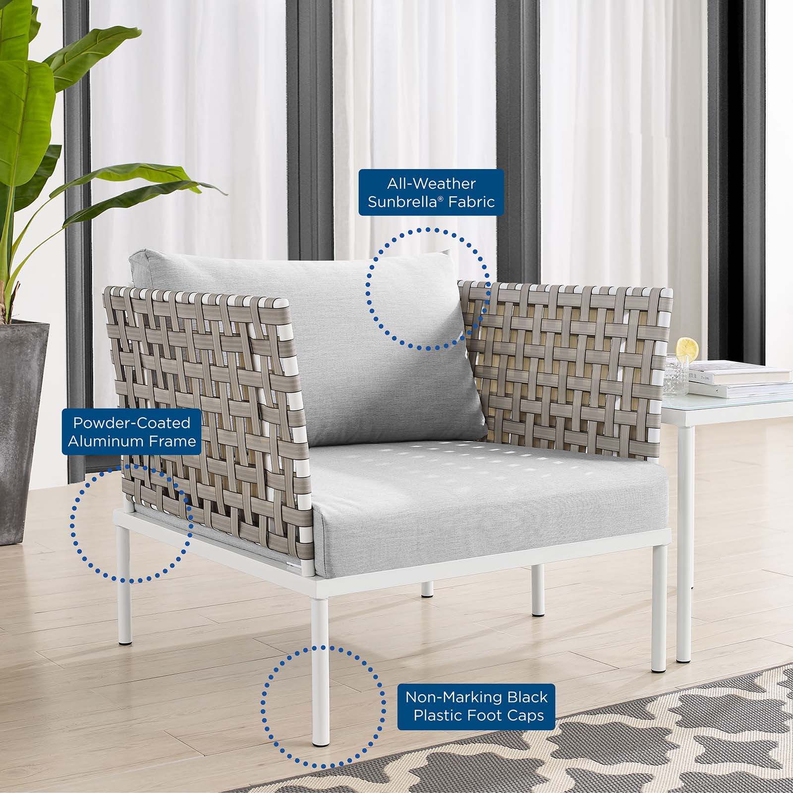 Harmony 3-Piece Sunbrella® Basket Weave Outdoor Patio Aluminum Seating Set-Outdoor Set-Modway-Wall2Wall Furnishings