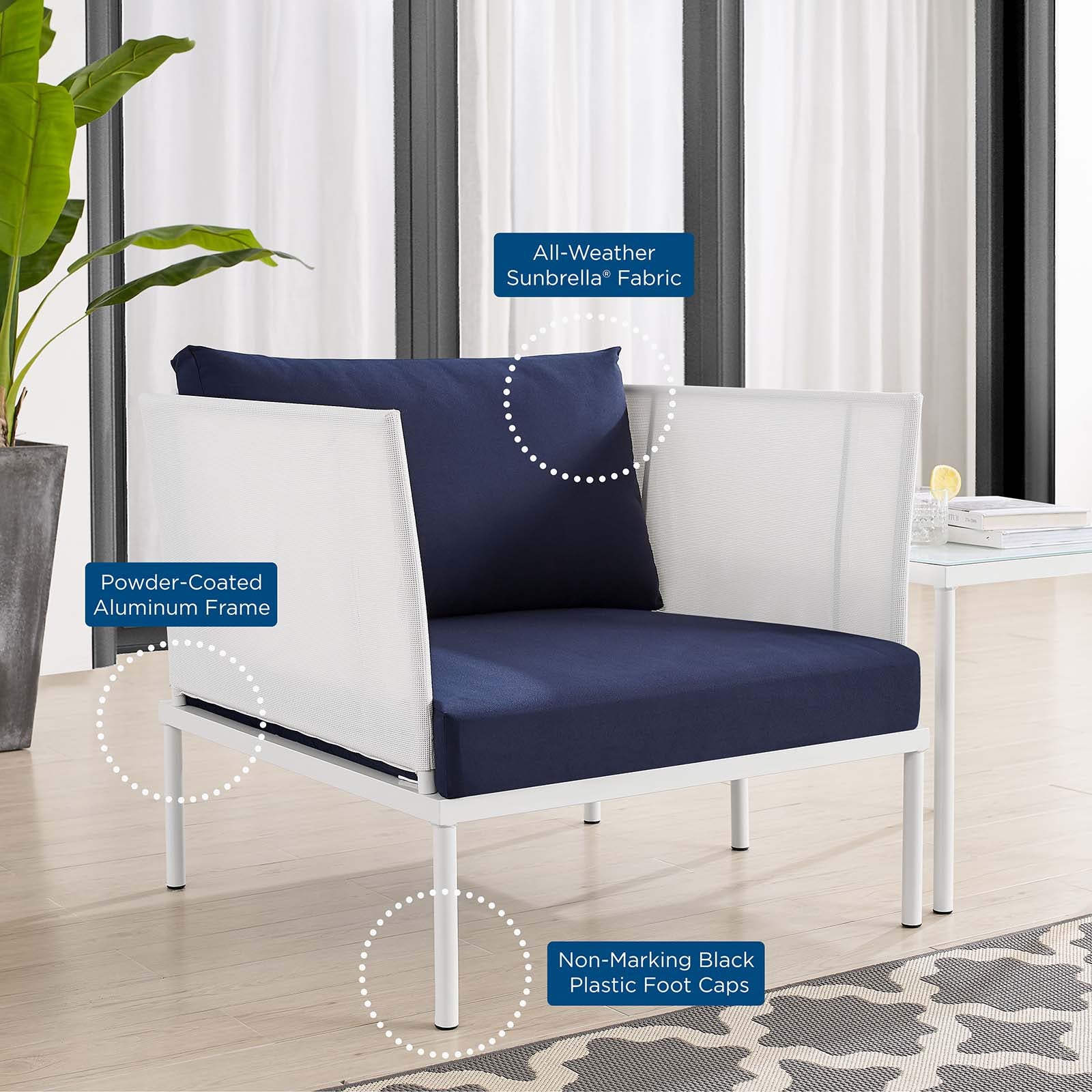 Harmony 3-Piece Sunbrella® Outdoor Patio Aluminum Seating Set-Outdoor Set-Modway-Wall2Wall Furnishings