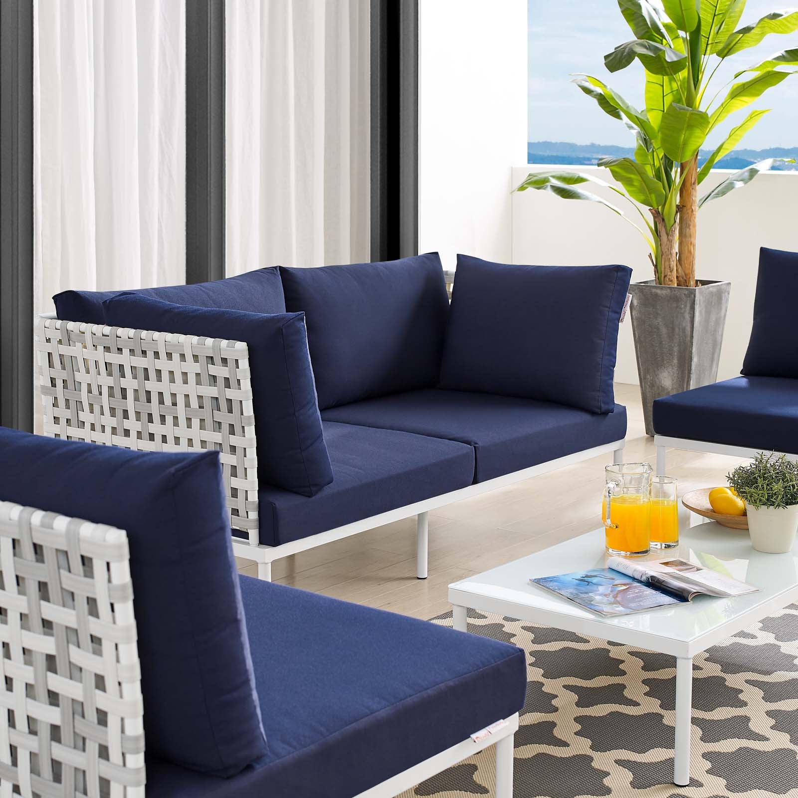 Harmony 4-Piece Sunbrella® Basket Weave Outdoor Patio Aluminum Seating Set-Outdoor Set-Modway-Wall2Wall Furnishings