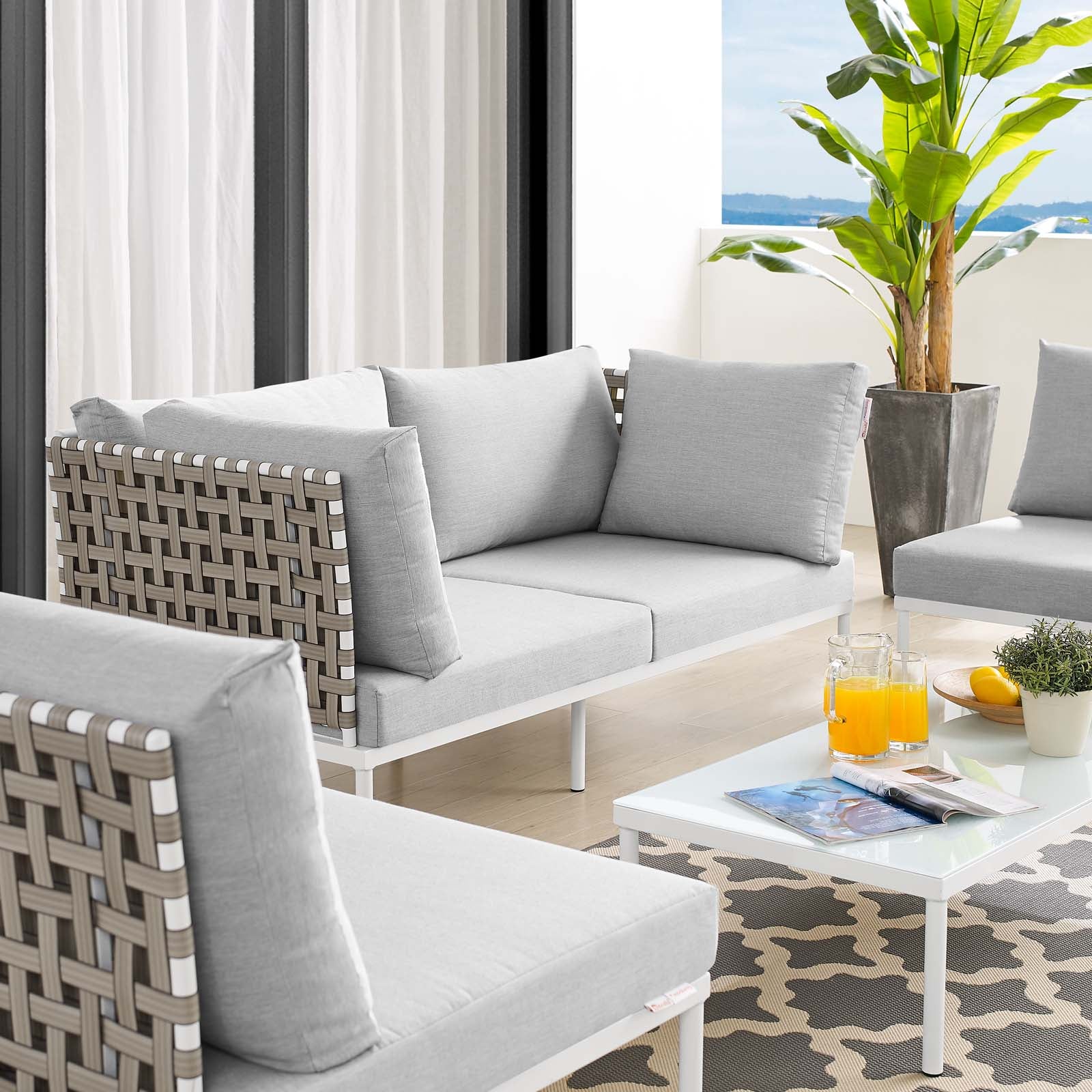Harmony 4-Piece Sunbrella® Basket Weave Outdoor Patio Aluminum Seating Set-Outdoor Set-Modway-Wall2Wall Furnishings