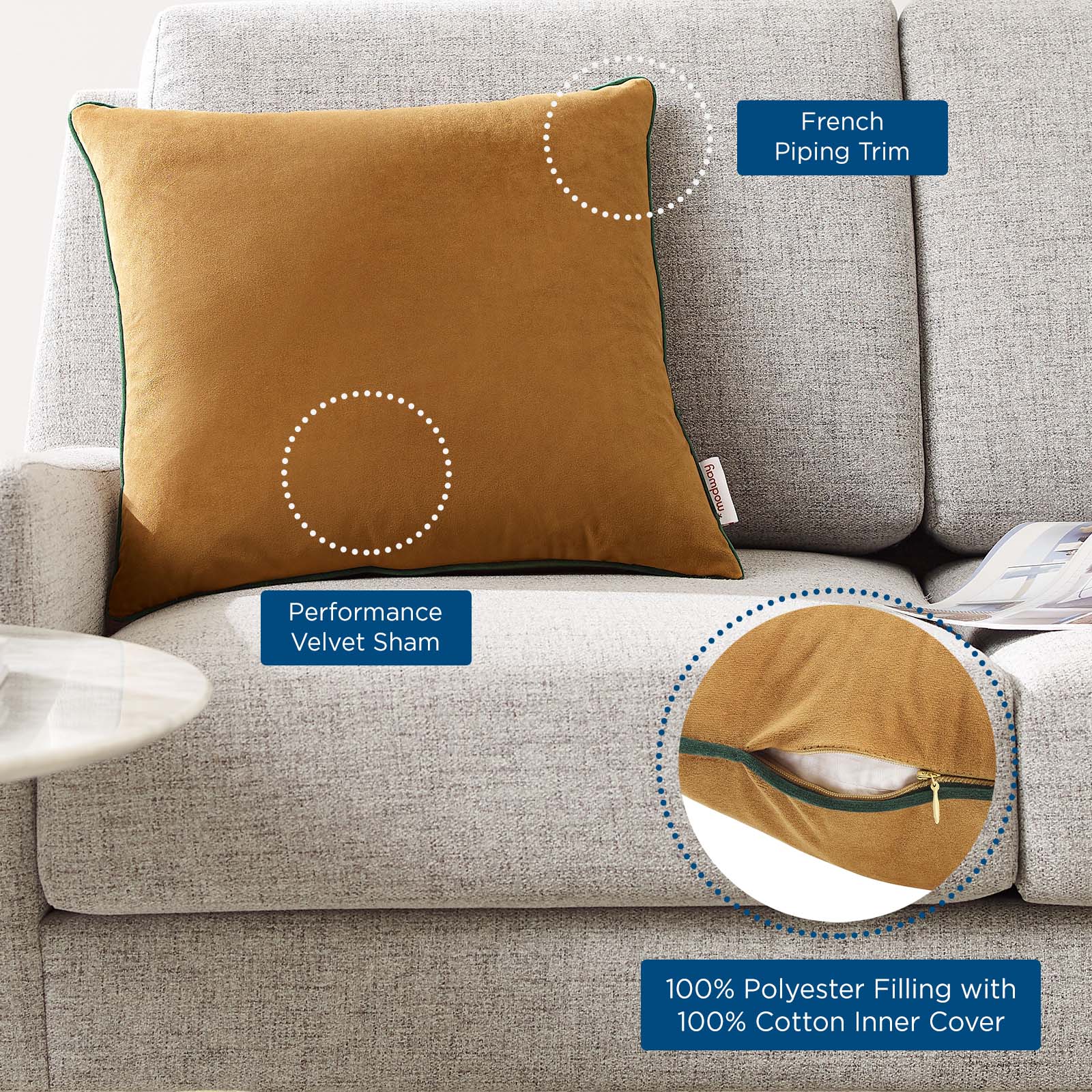Accentuate 18" Performance Velvet Throw Pillow-Pillow-Modway-Wall2Wall Furnishings