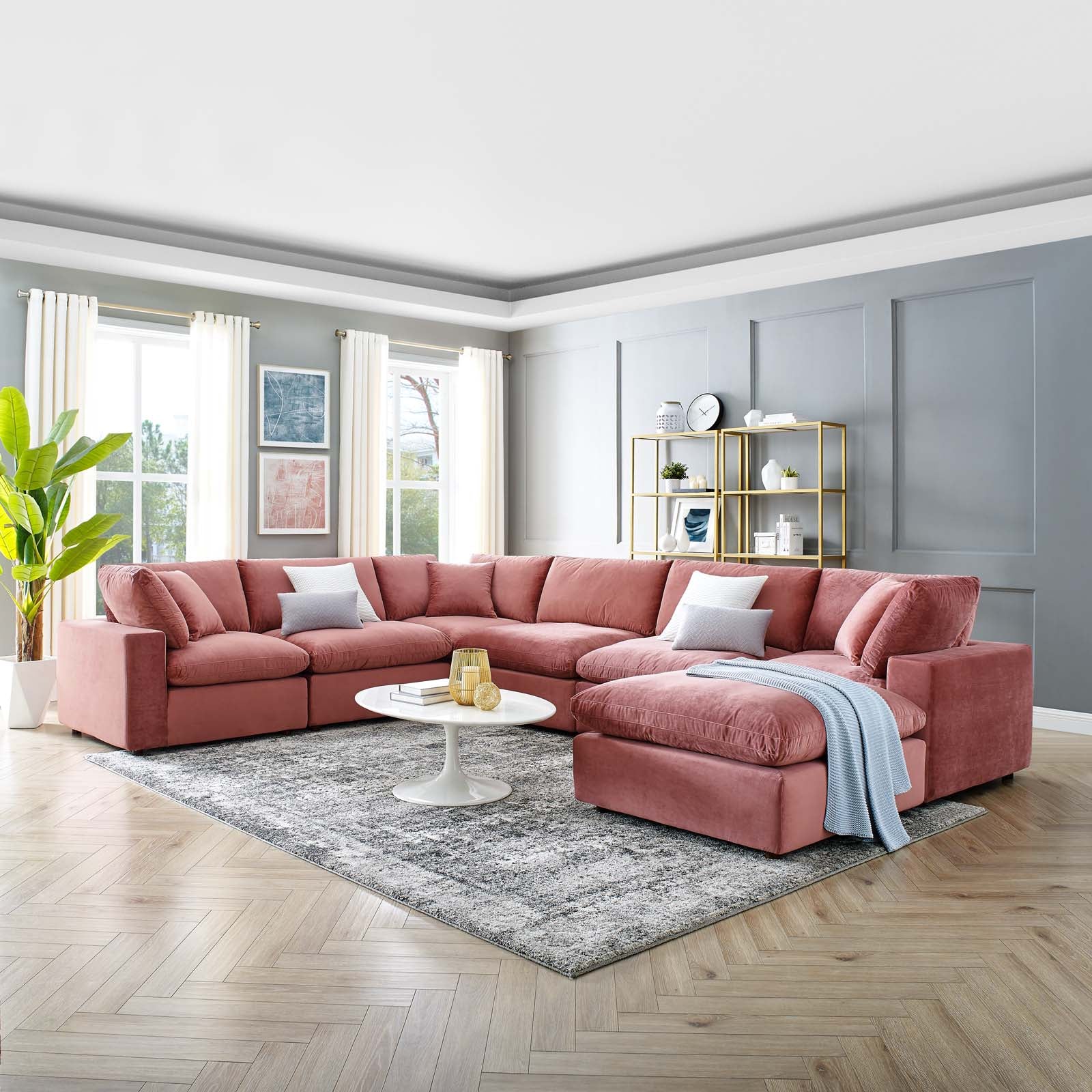 Commix Down Filled Overstuffed Performance Velvet 7-Piece Sectional Sofa-Sectional-Modway-Wall2Wall Furnishings