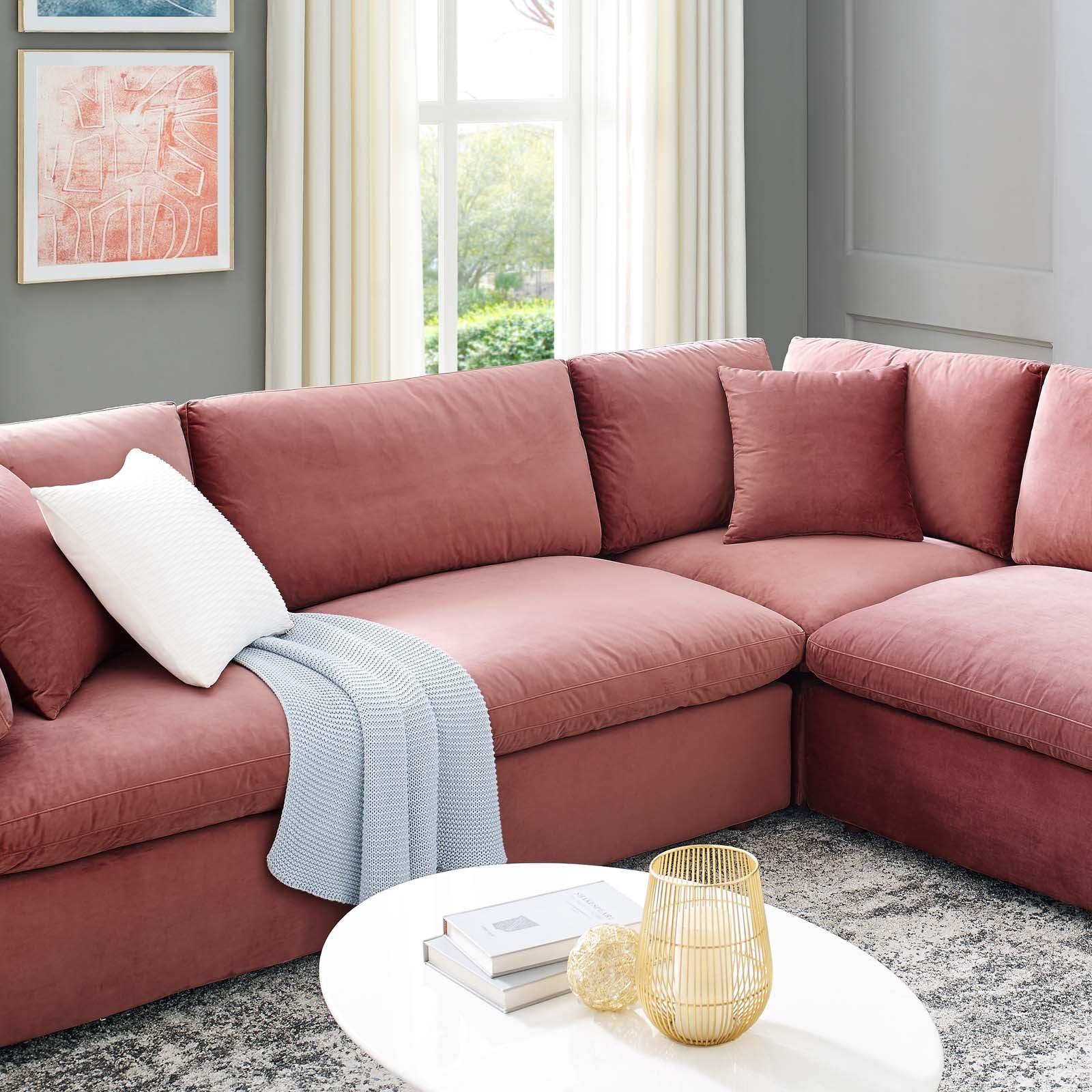 Commix Down Filled Overstuffed Performance Velvet 	8-Piece Sectional Sofa-Sectional-Modway-Wall2Wall Furnishings