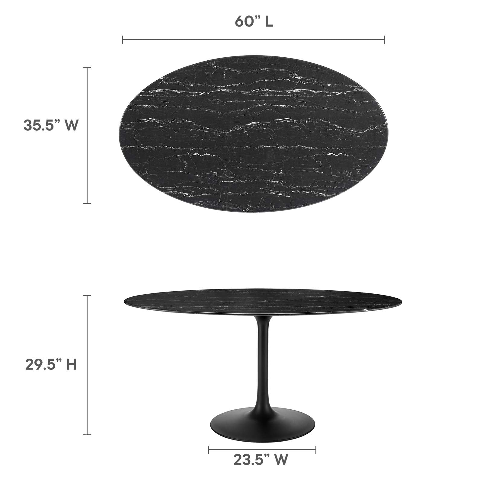 Lippa 60" Artificial Marble Oval Dining Table-Dining Table-Modway-Wall2Wall Furnishings