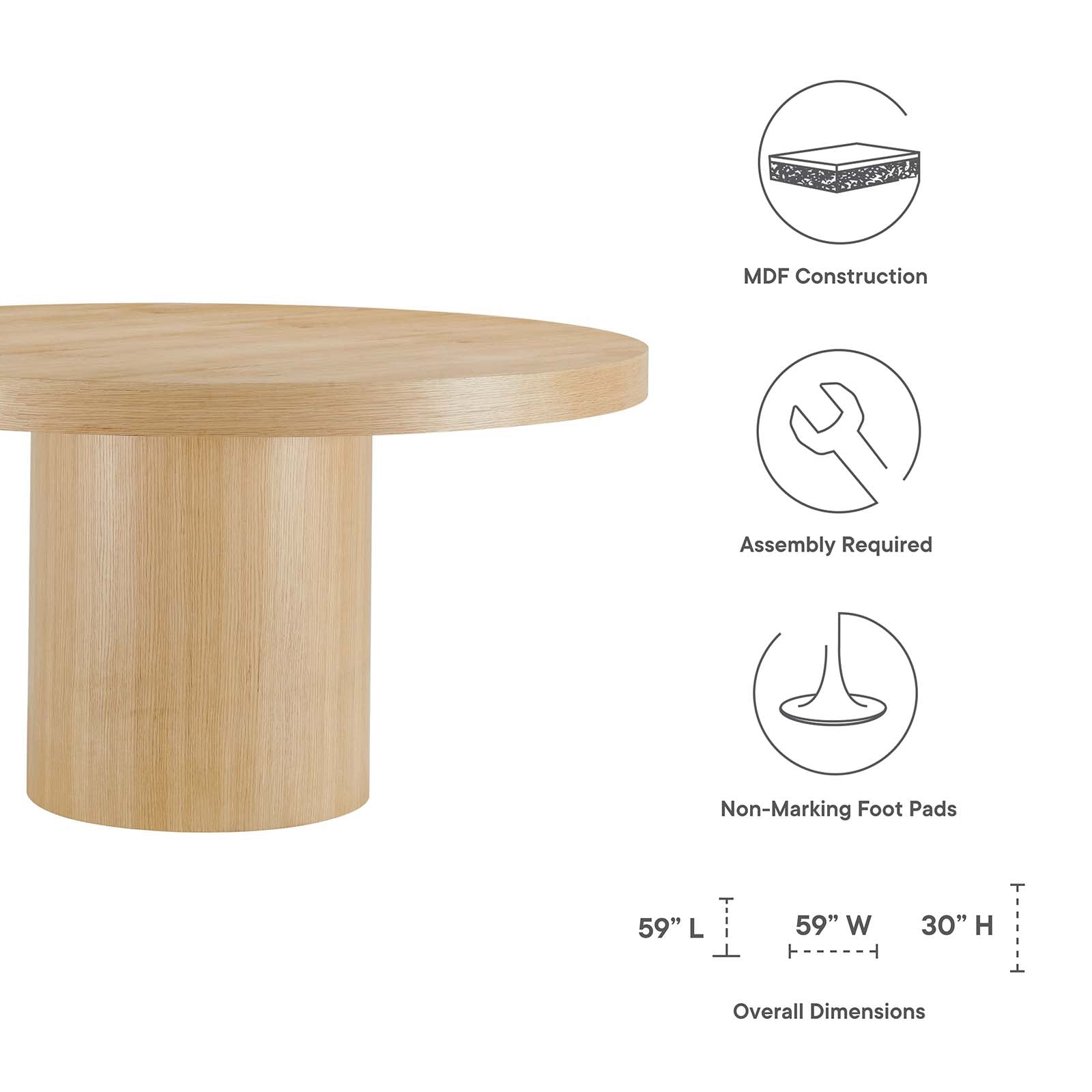Gratify 60" Round Dining Table-Dining Table-Modway-Wall2Wall Furnishings