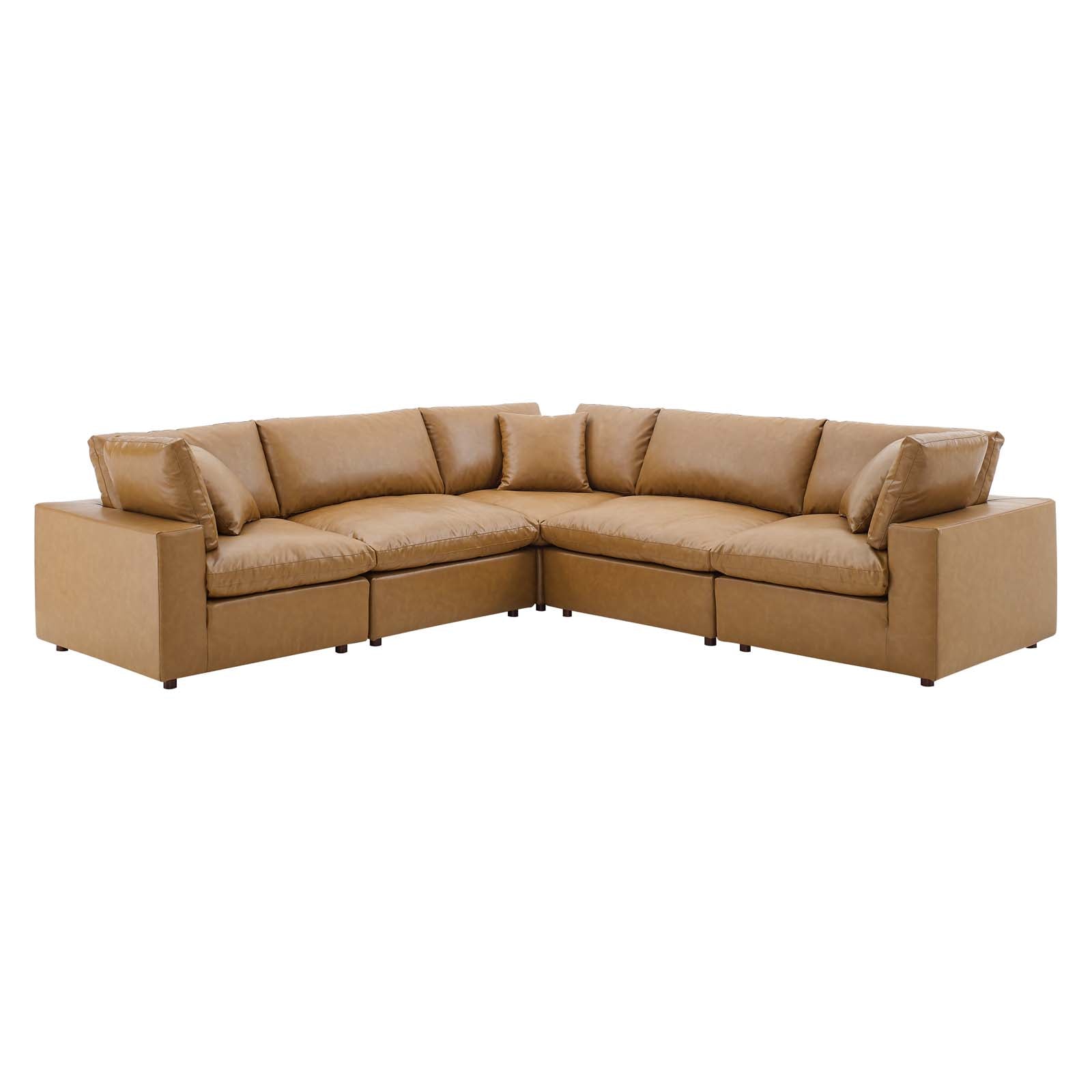 Commix Down Filled Overstuffed Vegan Leather 5-Piece Sectional Sofa-Sectional-Modway-Wall2Wall Furnishings