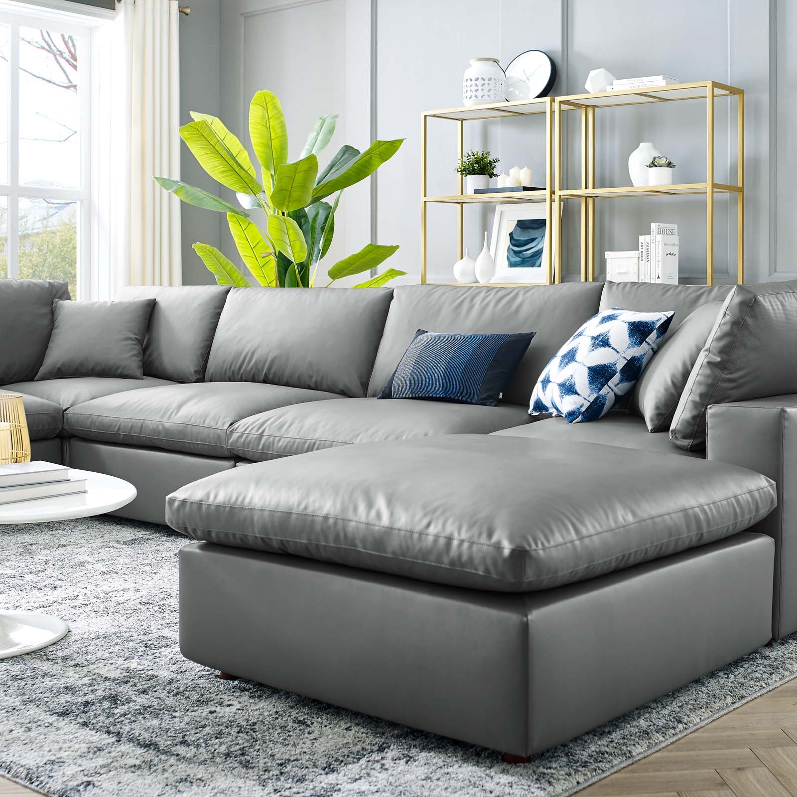 Commix Down Filled Overstuffed Vegan Leather 7-Piece Sectional Sofa-Sectional-Modway-Wall2Wall Furnishings