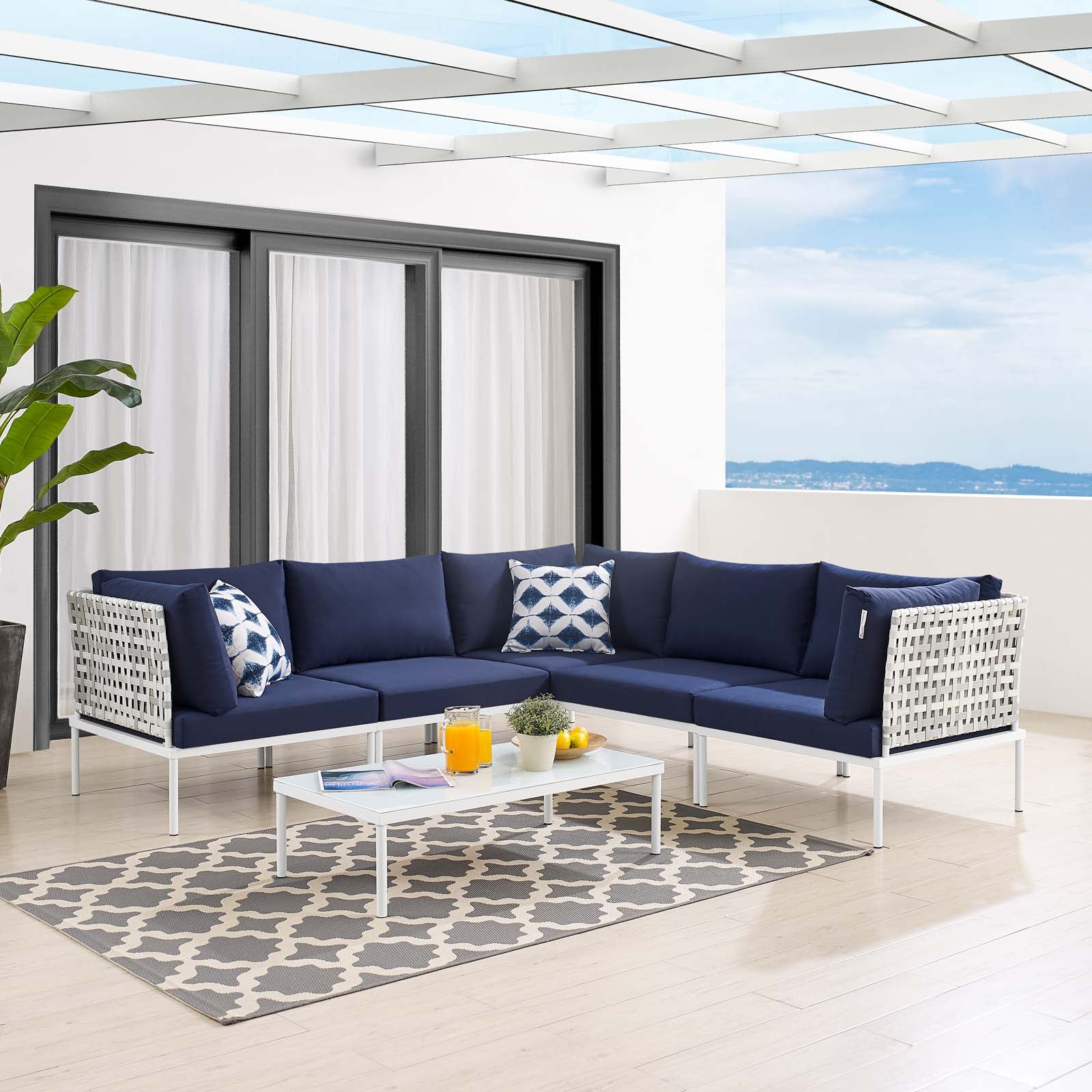 Harmony 6-Piece Sunbrella® Basket Weave Outdoor Patio Aluminum Sectional Sofa Set-Outdoor Set-Modway-Wall2Wall Furnishings
