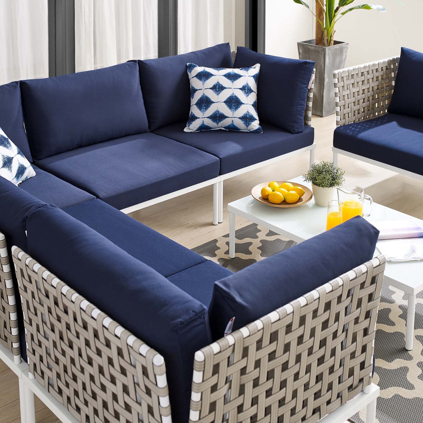 Harmony 7-Piece Sunbrella® Basket Weave Outdoor Patio Aluminum Sectional Sofa Set-Outdoor Set-Modway-Wall2Wall Furnishings