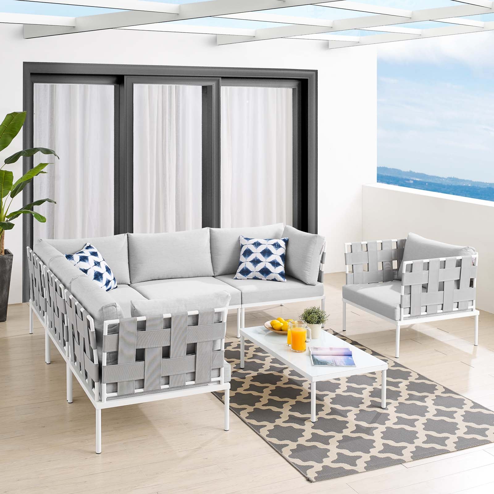 Harmony 7-Piece Sunbrella® Outdoor Patio Aluminum Sectional Sofa Set-Outdoor Set-Modway-Wall2Wall Furnishings