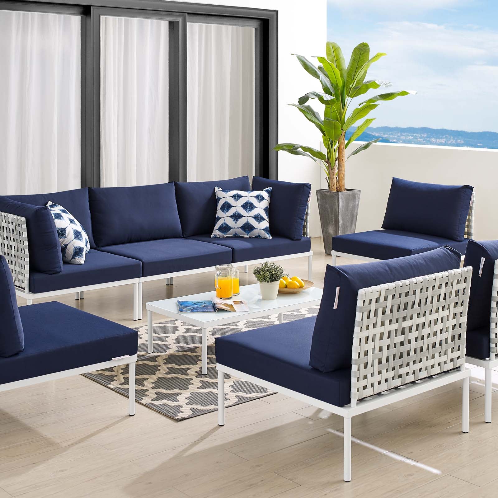 Harmony 8-Piece Sunbrella® Basket Weave Outdoor Patio Aluminum Sectional Sofa Set-Outdoor Set-Modway-Wall2Wall Furnishings