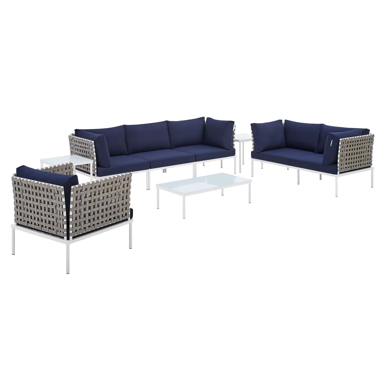 Harmony 8-Piece Sunbrella® Basket Weave Outdoor Patio Aluminum Seating Set-Outdoor Set-Modway-Wall2Wall Furnishings