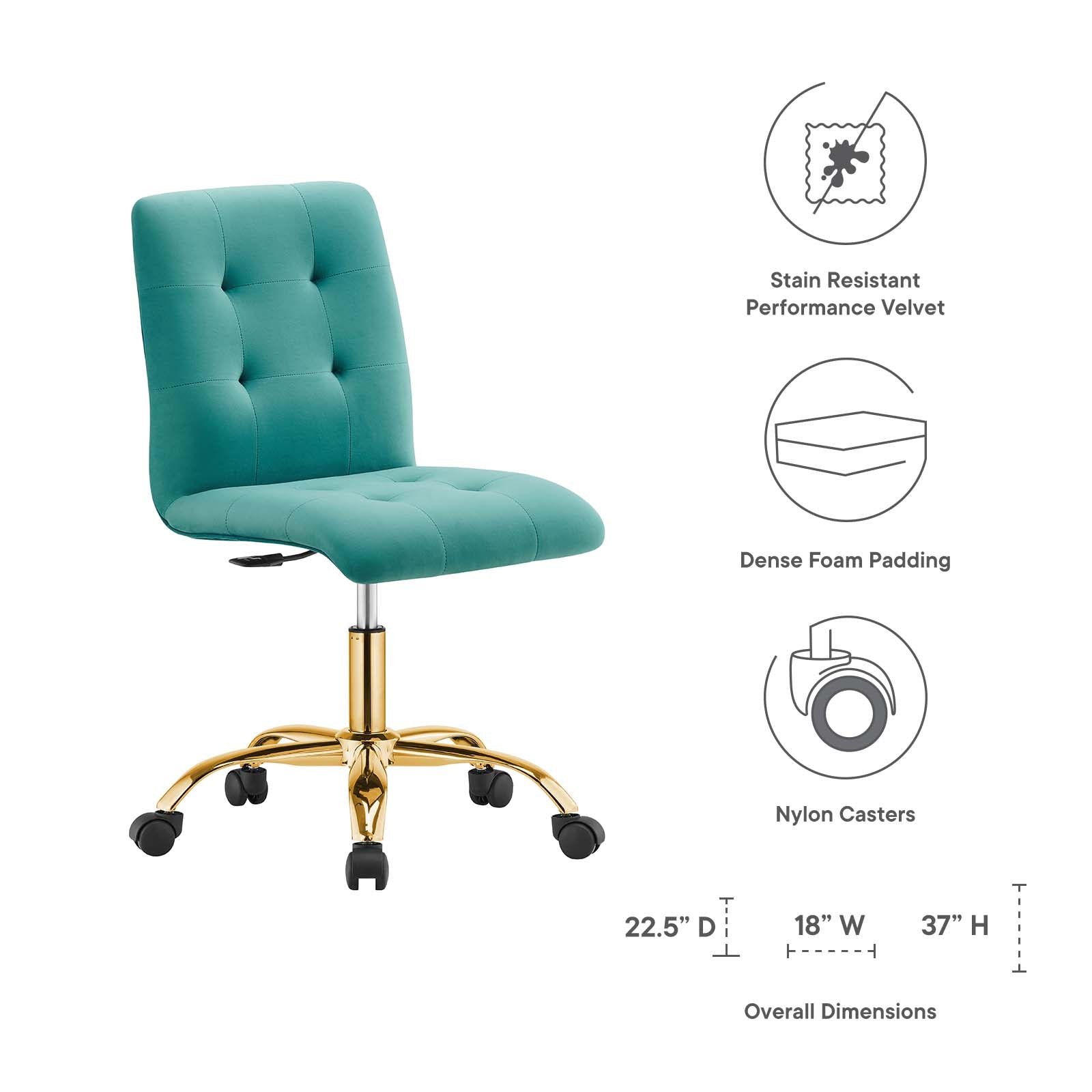 Prim Armless Performance Velvet Office Chair-Desk Chair-Modway-Wall2Wall Furnishings
