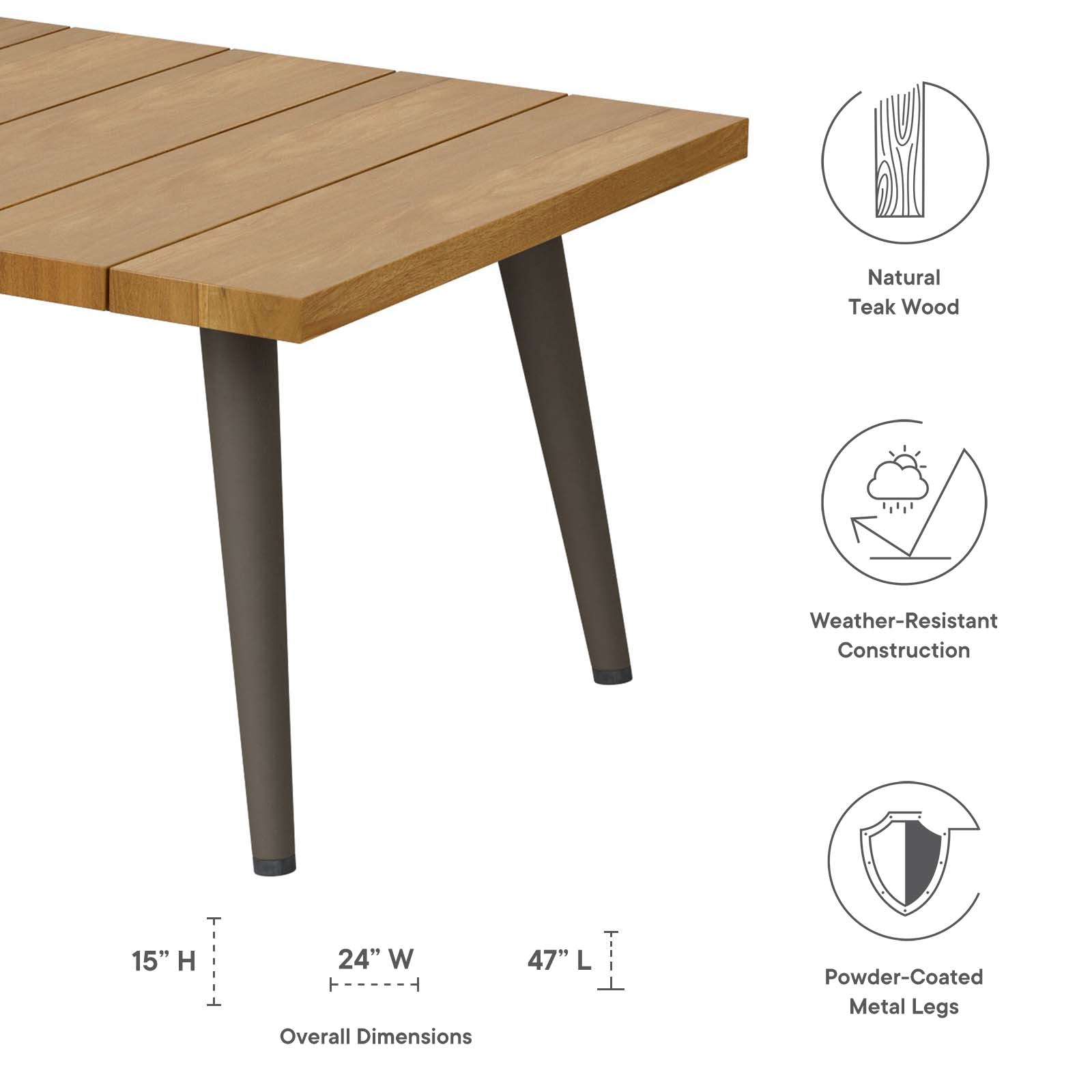 Meadow Outdoor Patio Teak Wood Coffee Table-Outdoor Coffee Table-Modway-Wall2Wall Furnishings