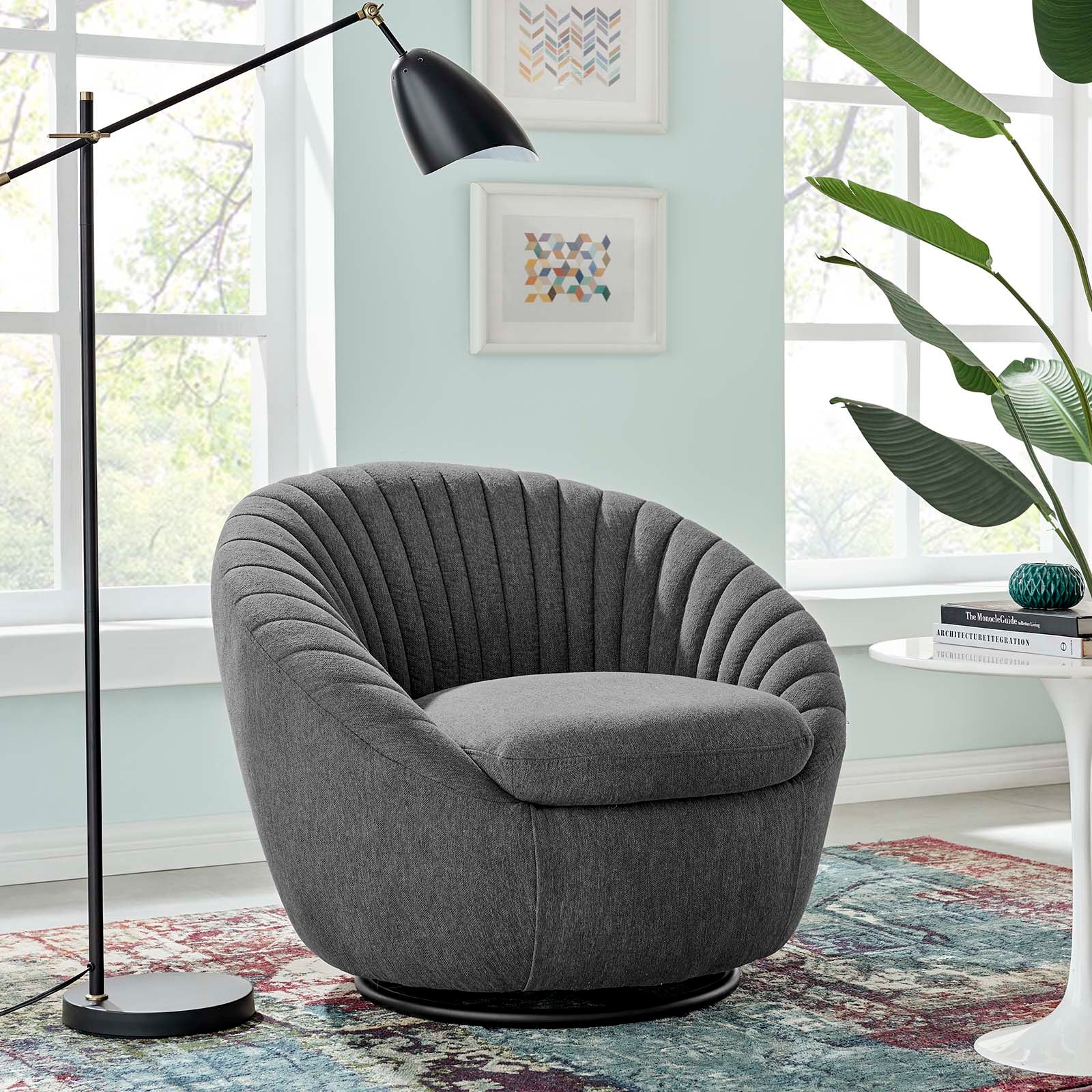 Whirr Tufted Fabric Swivel Chair-Chair-Modway-Wall2Wall Furnishings