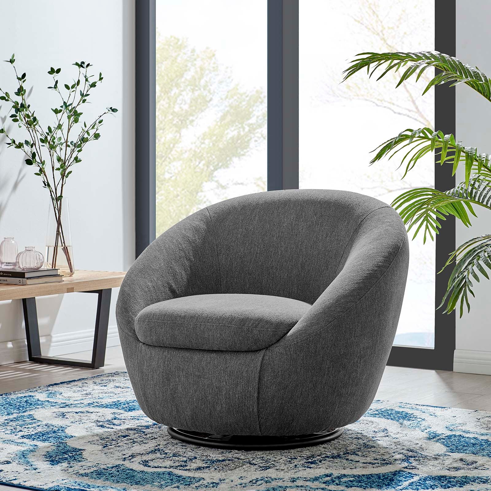 Buttercup Upholstered Fabric Swivel Chair-Chair-Modway-Wall2Wall Furnishings