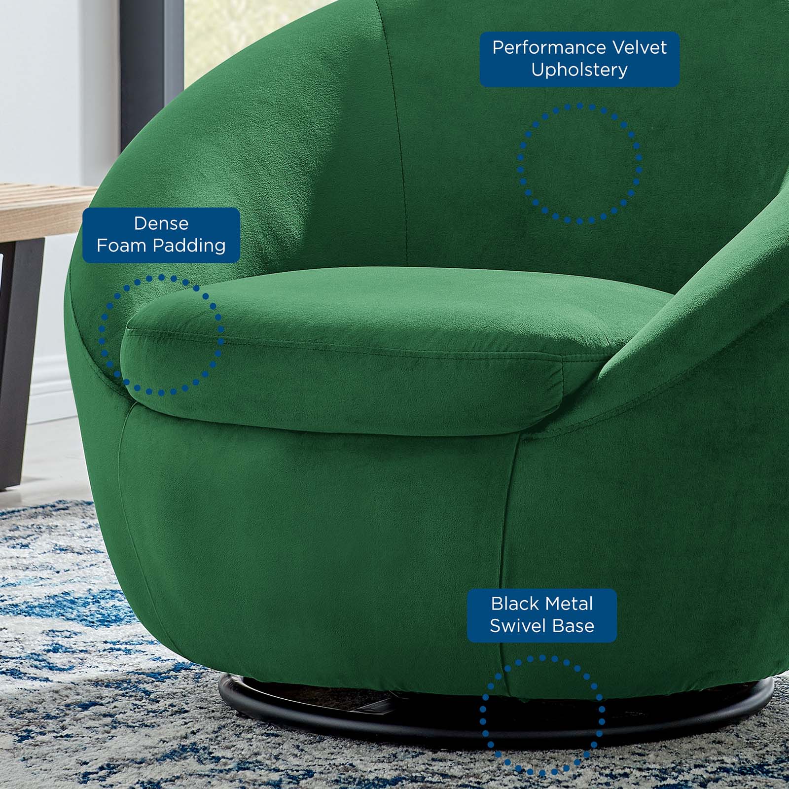 Buttercup Performance Velvet Swivel Chair-Chair-Modway-Wall2Wall Furnishings