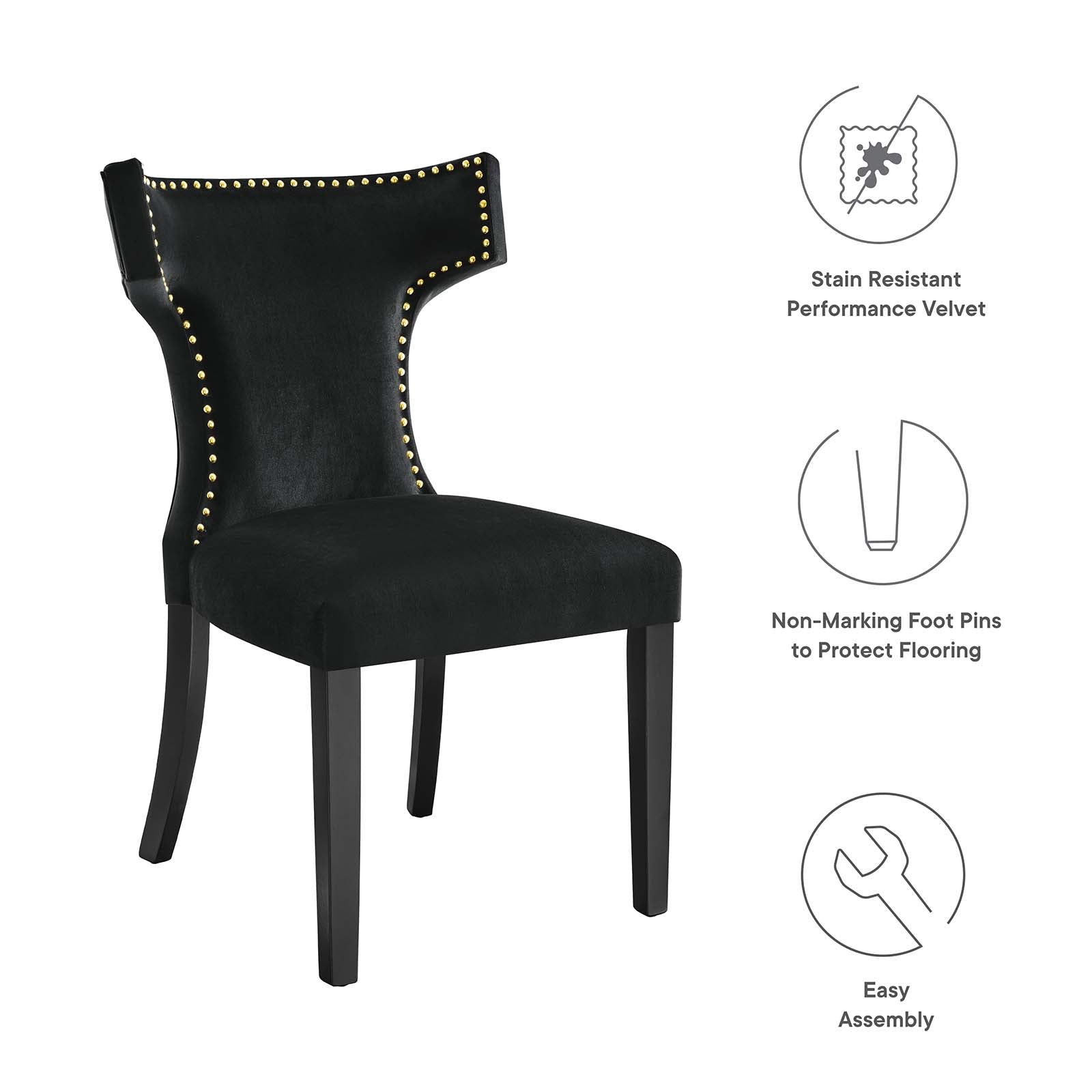Curve Performance Velvet Dining Chairs - Set of 2-Dining Chair-Modway-Wall2Wall Furnishings