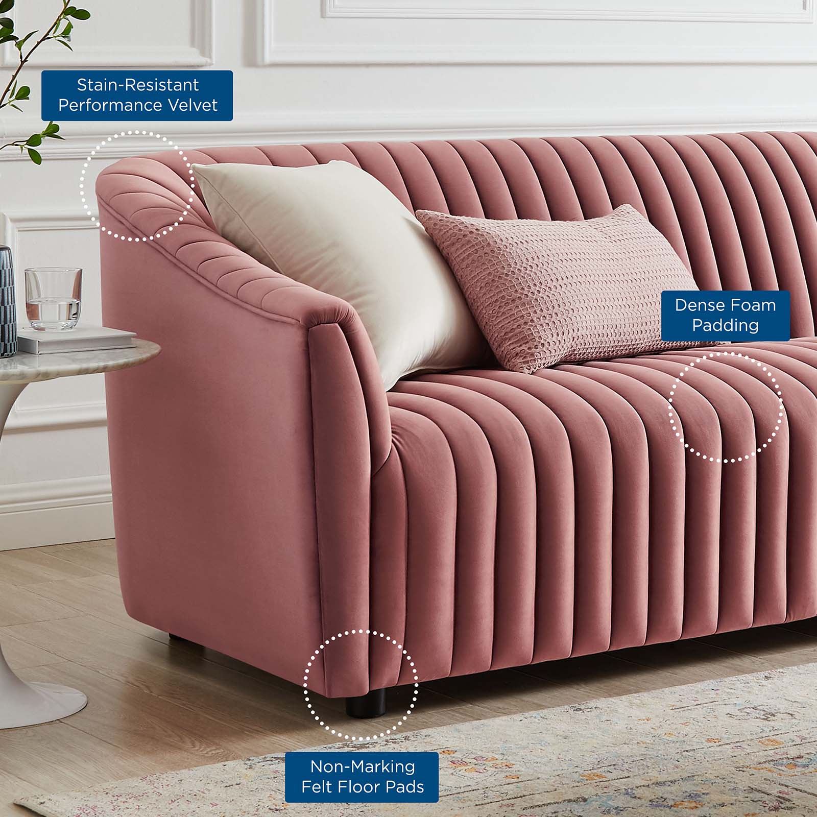 Announce Performance Velvet Channel Tufted Sofa-Sofa-Modway-Wall2Wall Furnishings