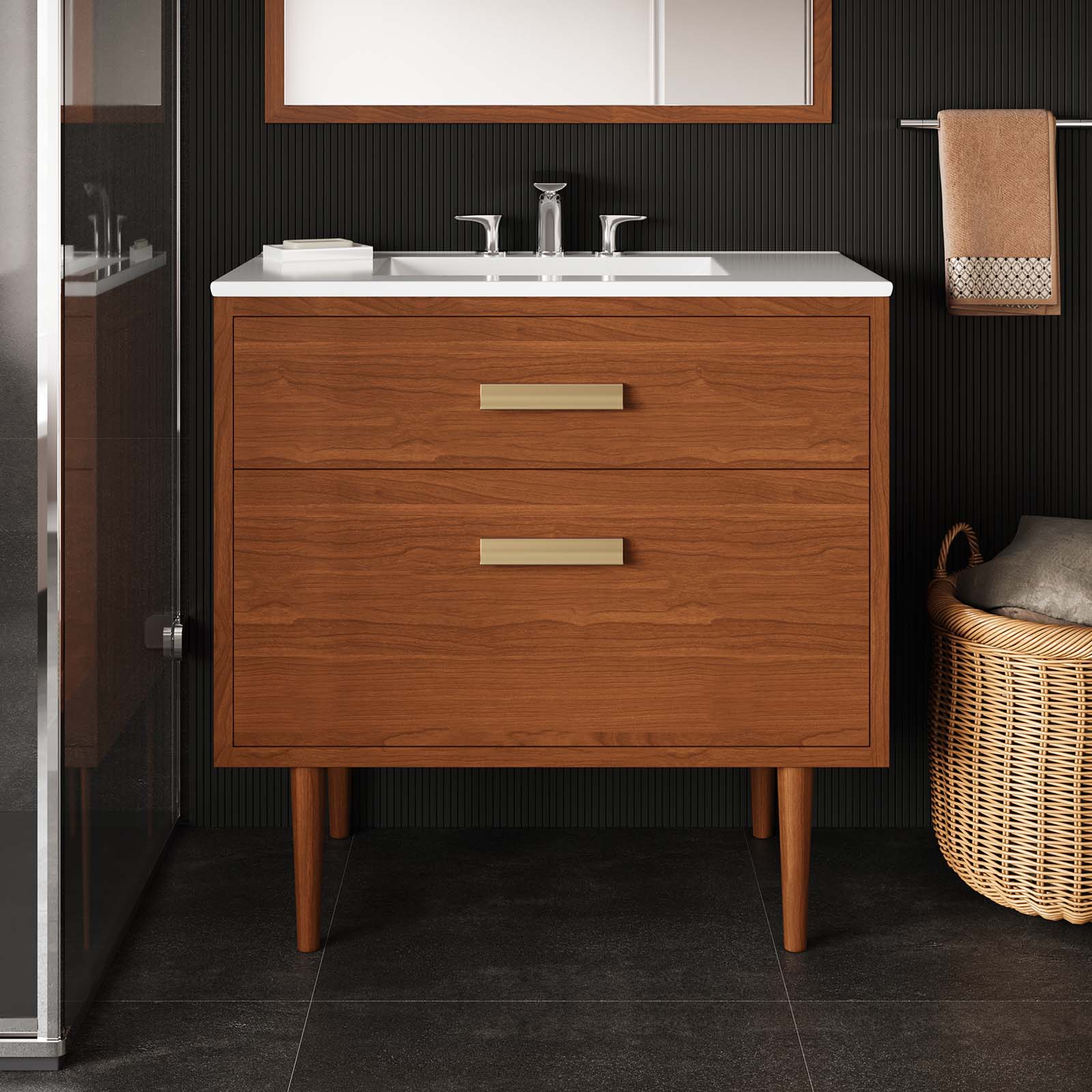 Cassia 36" Teak Wood Bathroom Vanity Cabinet (Sink Basin Not Included)-Bathroom Vanity-Modway-Wall2Wall Furnishings