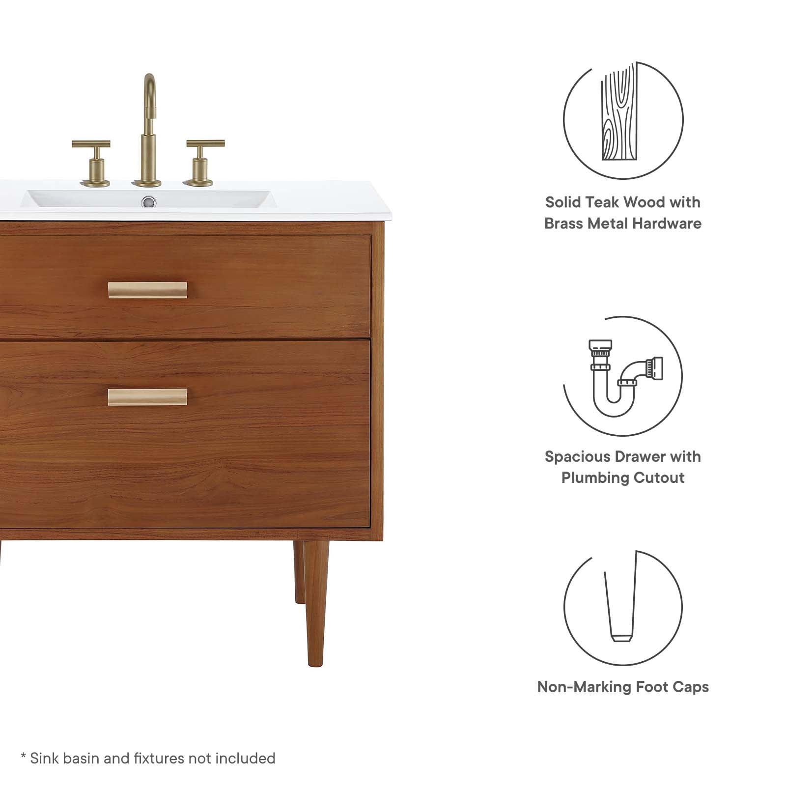 Cassia 36" Teak Wood Bathroom Vanity Cabinet (Sink Basin Not Included)-Bathroom Vanity-Modway-Wall2Wall Furnishings