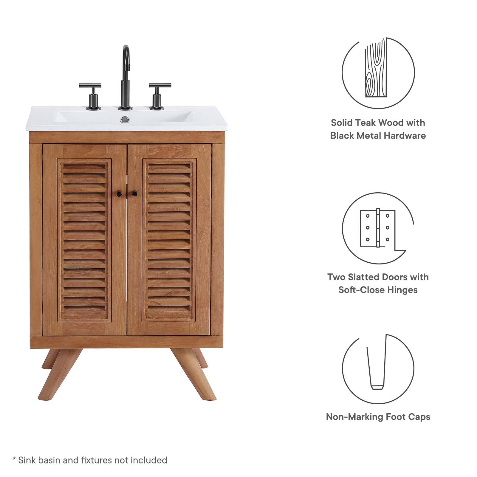 Birdie 24" Teak Wood Bathroom Vanity Cabinet (Sink Basin Not Included)-Bathroom Vanity-Modway-Wall2Wall Furnishings