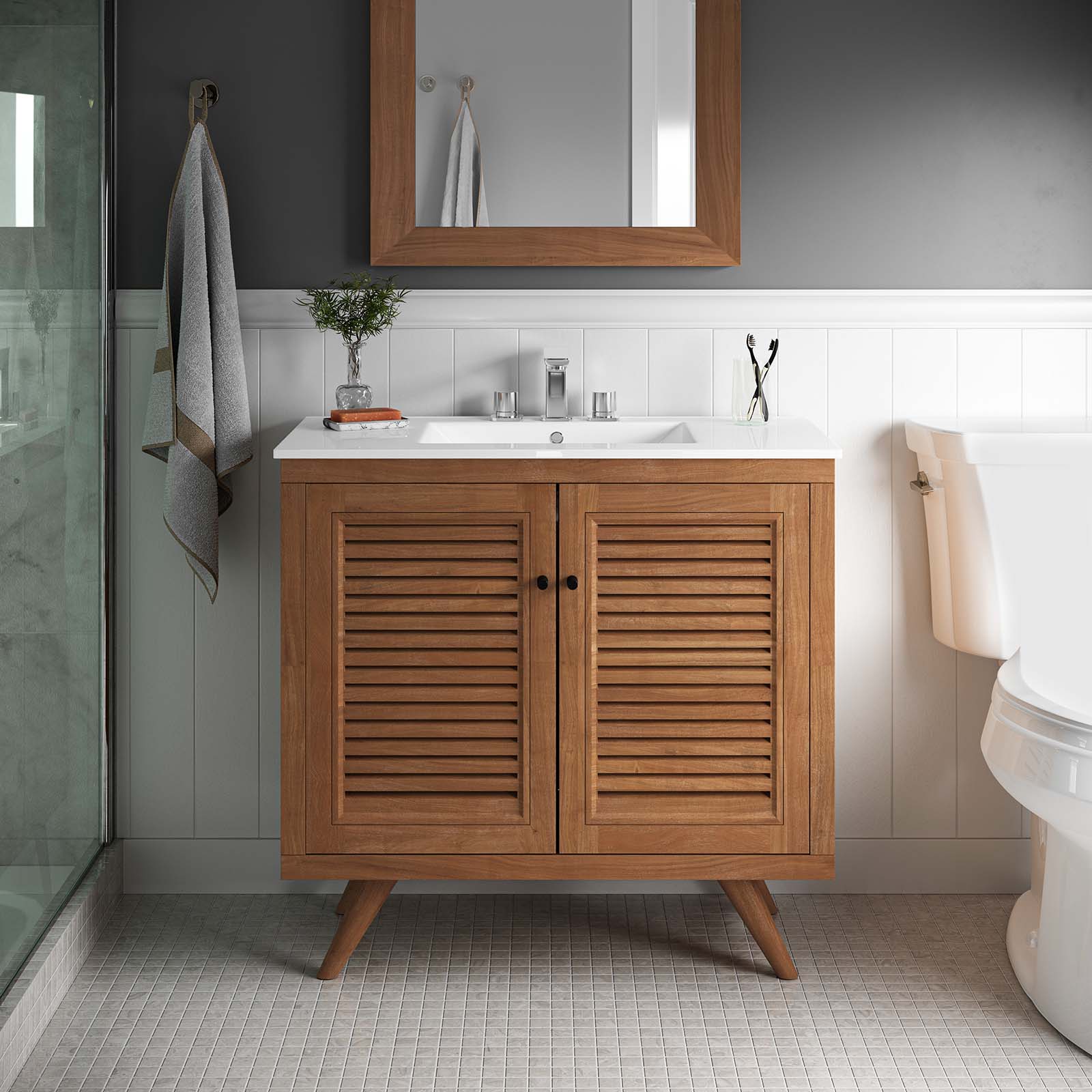 Birdie 36" Teak Wood Bathroom Vanity Cabinet (Sink Basin Not Included)-Bathroom Vanity-Modway-Wall2Wall Furnishings