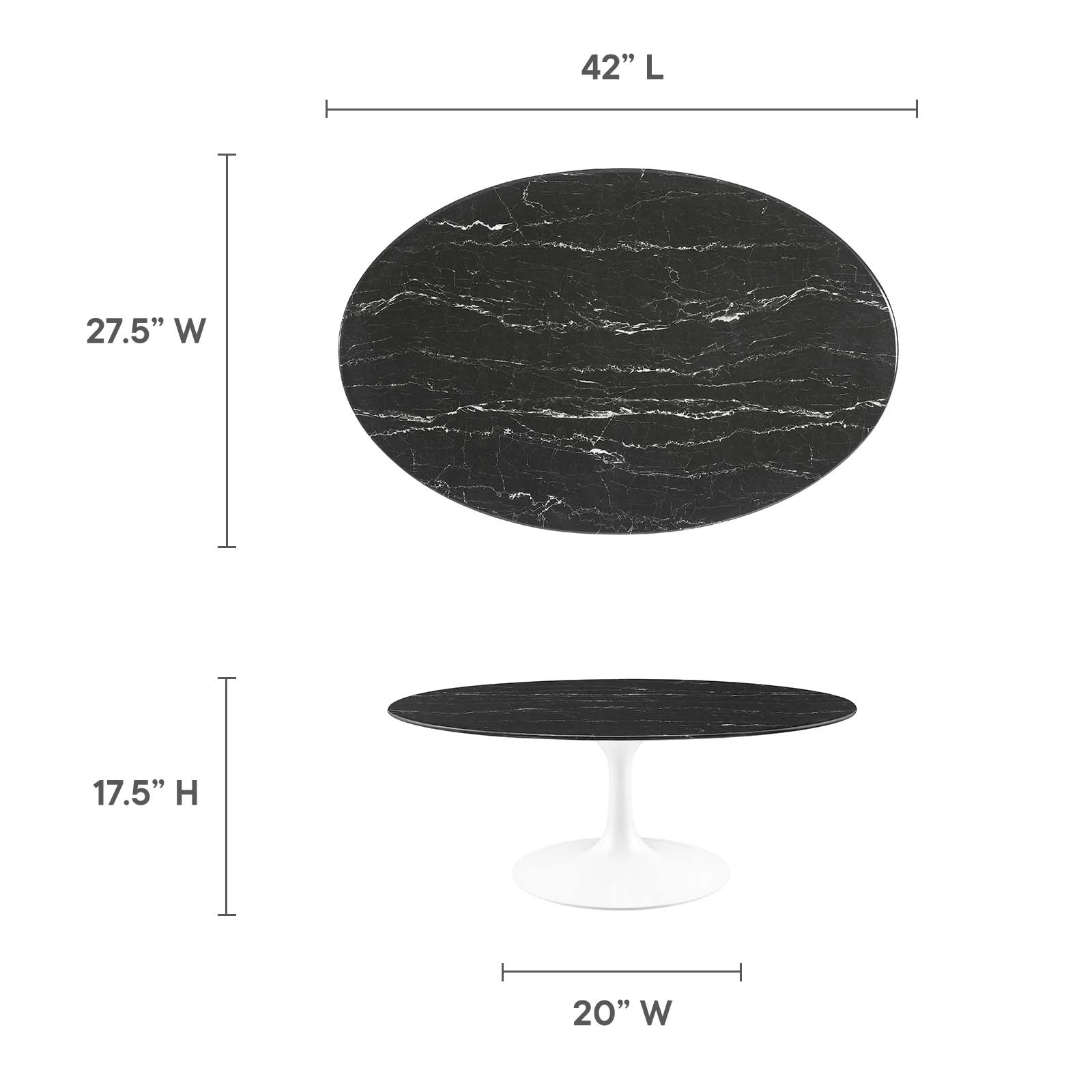 Lippa 42" Oval Artificial Marble Coffee Table-Coffee Table-Modway-Wall2Wall Furnishings