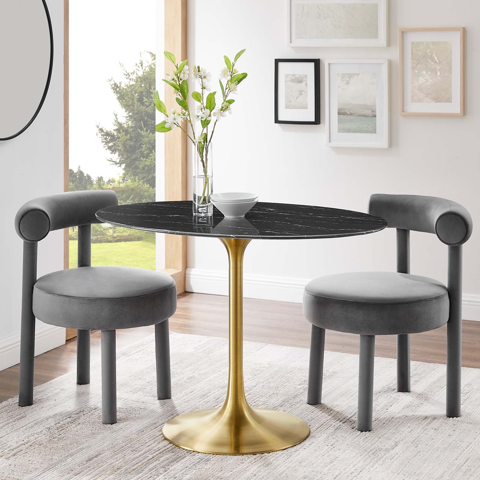 Lippa 42" Oval Artificial Marble Dining Table-Dining Table-Modway-Wall2Wall Furnishings
