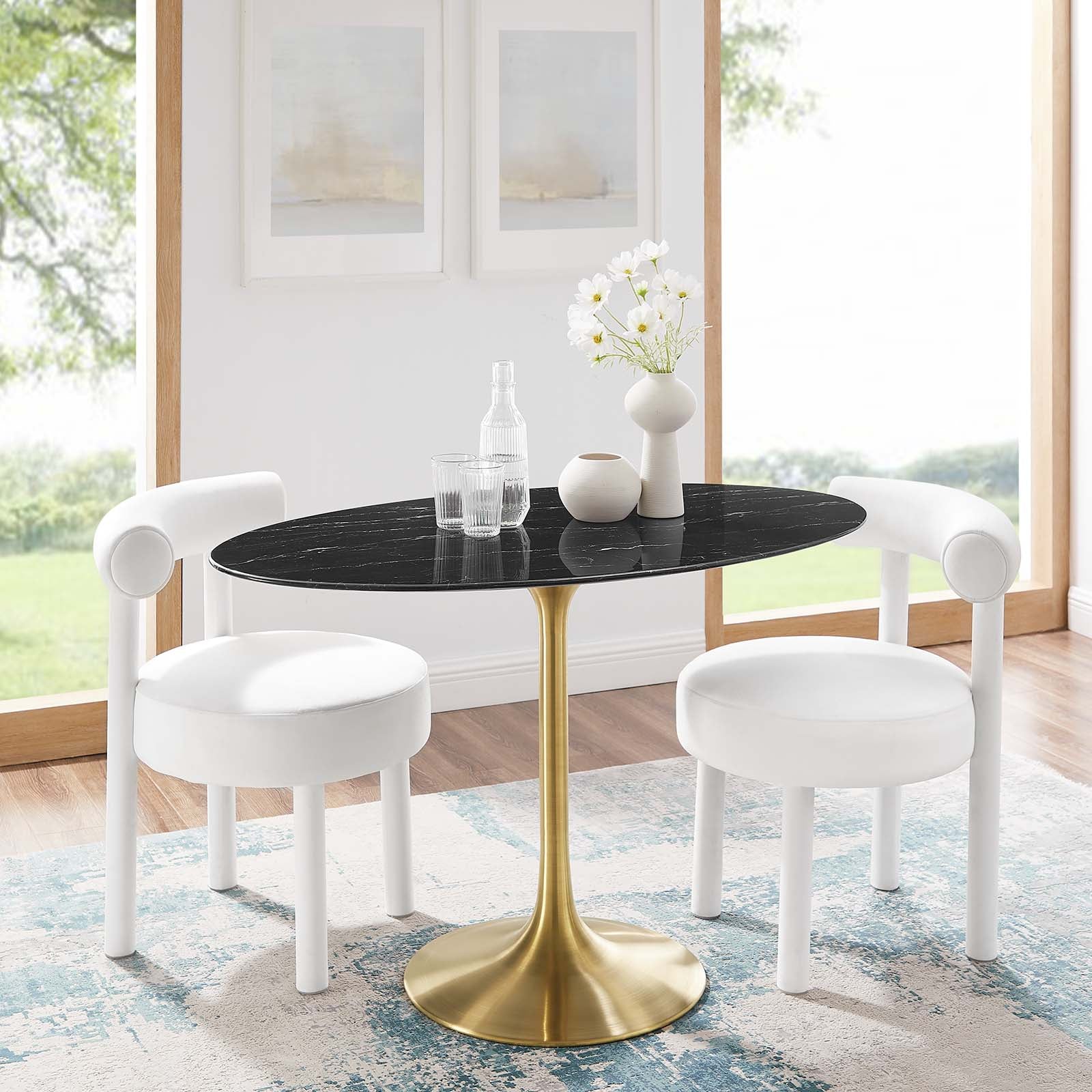 Lippa 48" Oval Artificial Marble Dining Table-Dining Table-Modway-Wall2Wall Furnishings