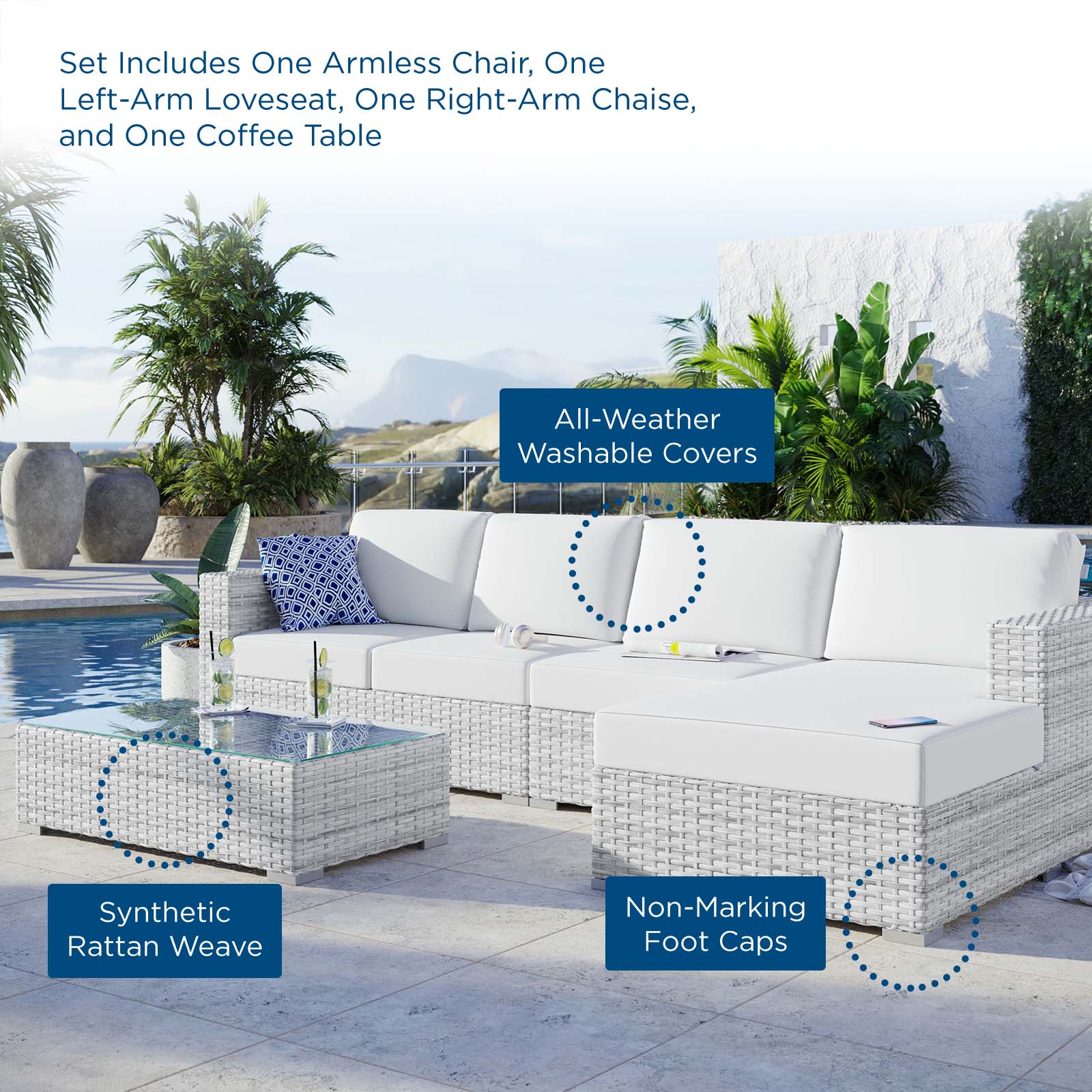 Convene 4-Piece Outdoor Patio Sectional Set-Outdoor Set-Modway-Wall2Wall Furnishings