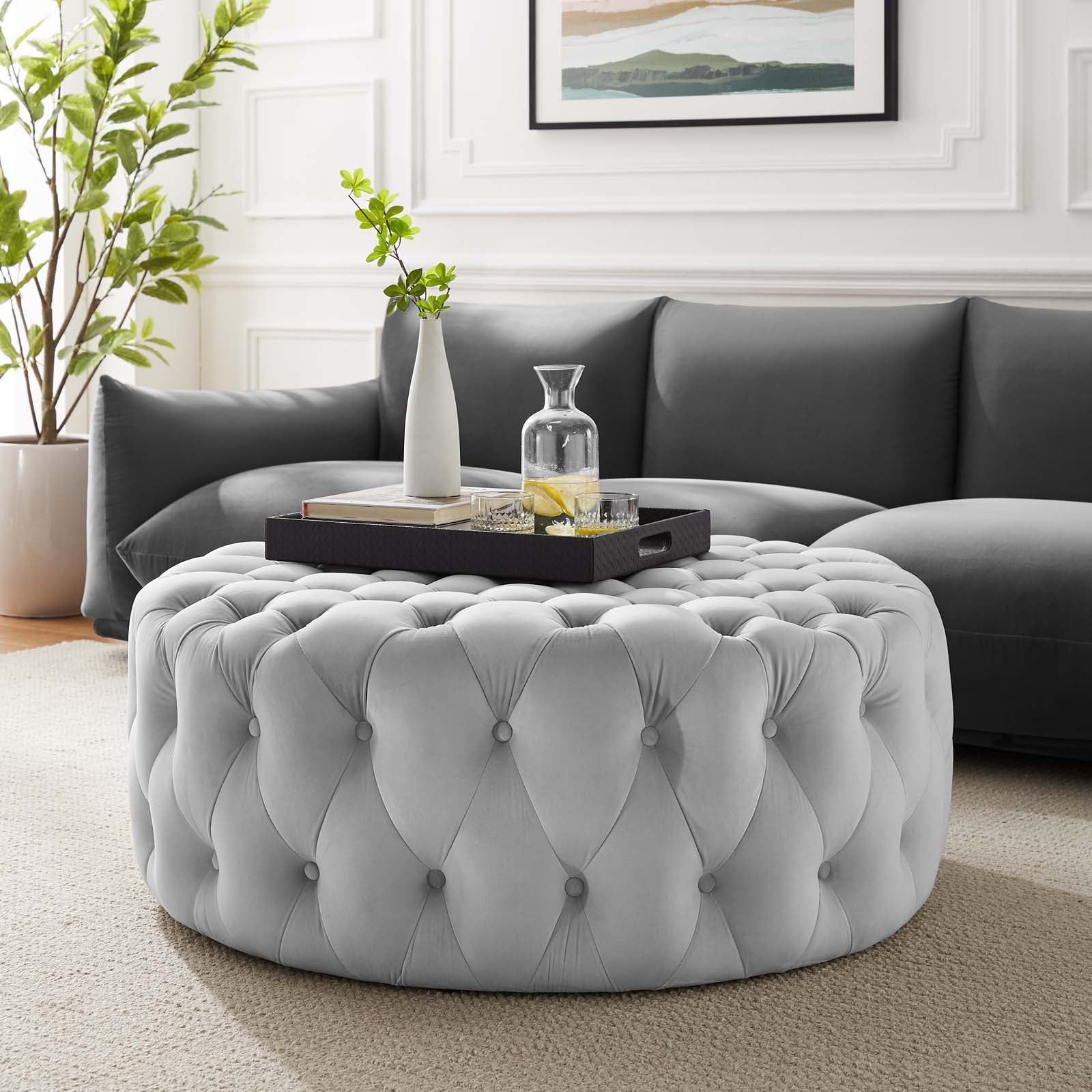 Amour Tufted Button Large Round Performance Velvet Ottoman-Ottoman-Modway-Wall2Wall Furnishings
