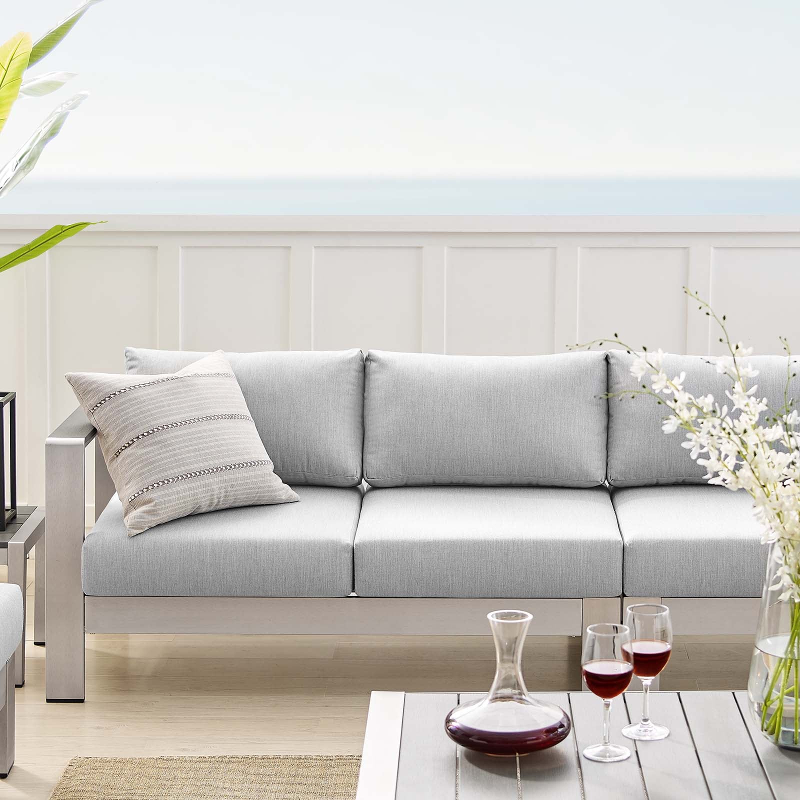 Shore Sunbrella® Fabric Outdoor Patio Aluminum 7 Piece Sectional Sofa Set-Outdoor Set-Modway-Wall2Wall Furnishings