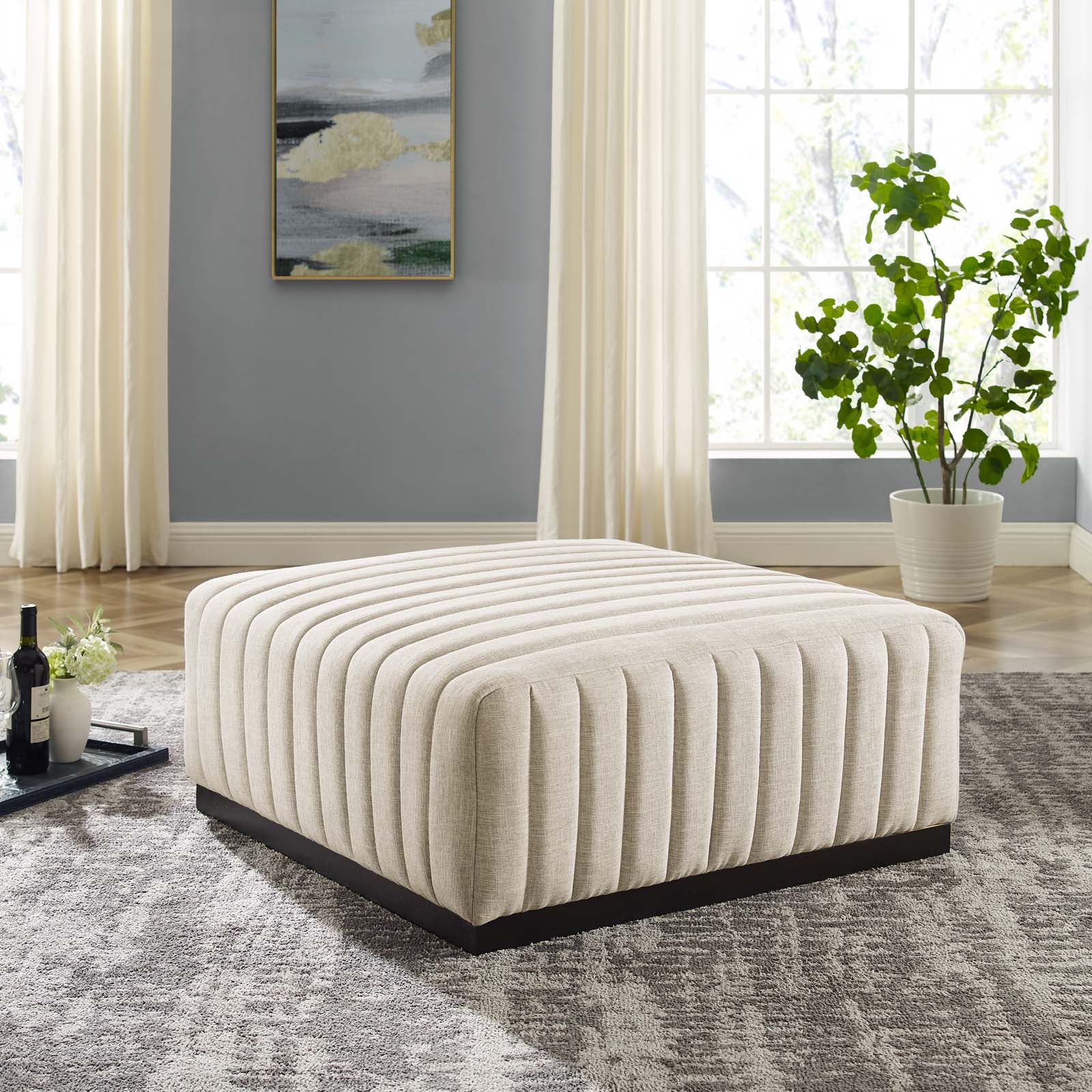 Conjure Channel Tufted Upholstered Fabric Ottoman-Ottoman-Modway-Wall2Wall Furnishings