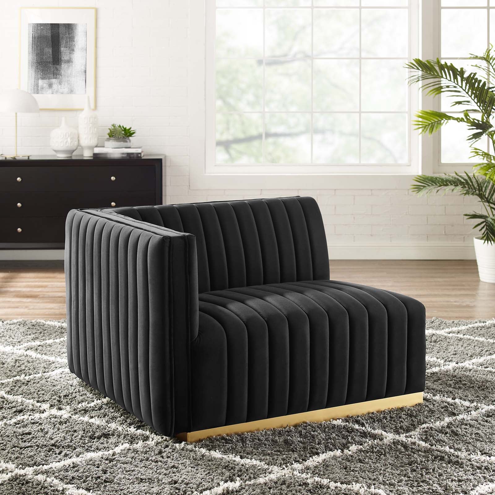 Conjure Channel Tufted Performance Velvet Left-Arm Chair-Chair-Modway-Wall2Wall Furnishings