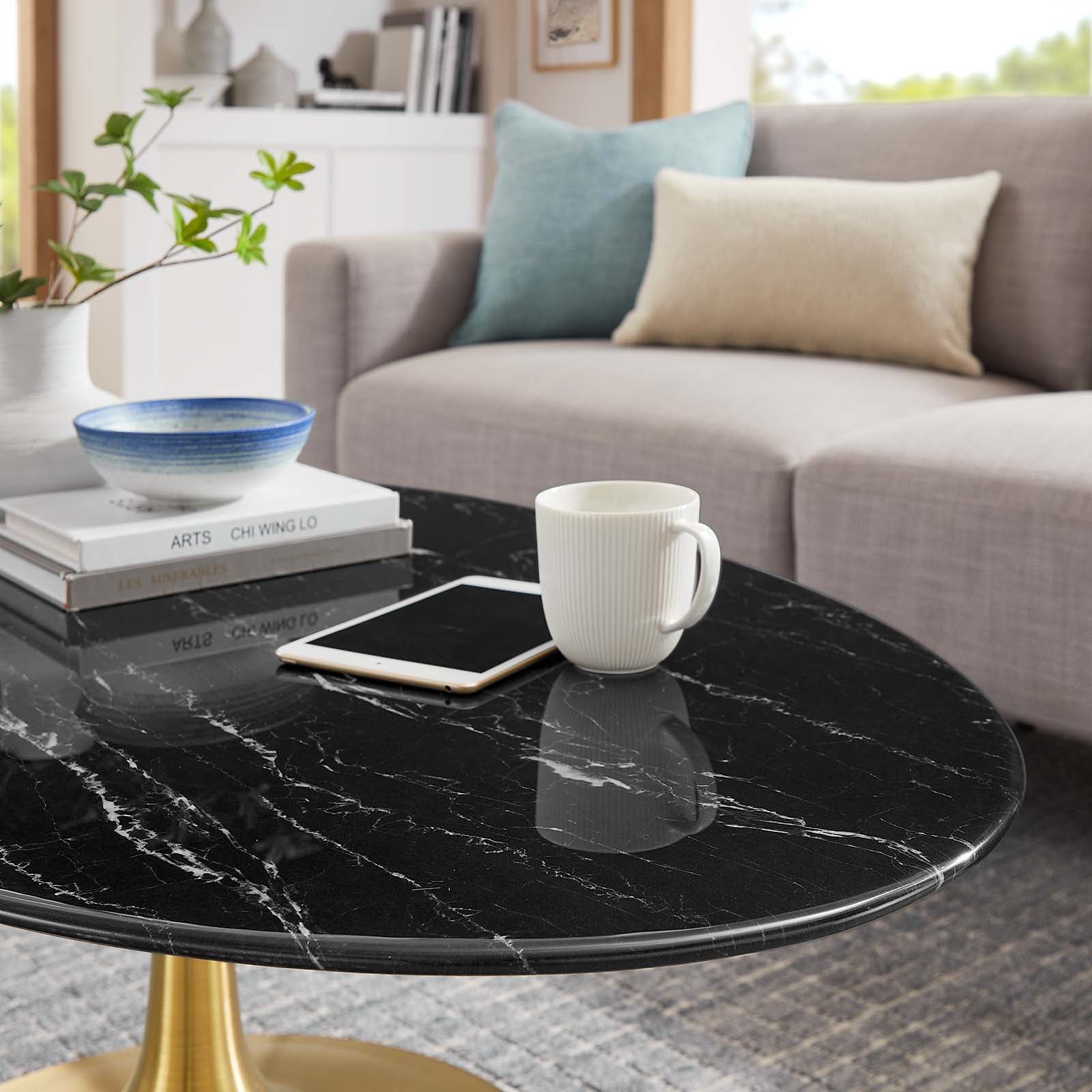 Lippa 48" Oval Artificial Marble Coffee Table-Coffee Table-Modway-Wall2Wall Furnishings
