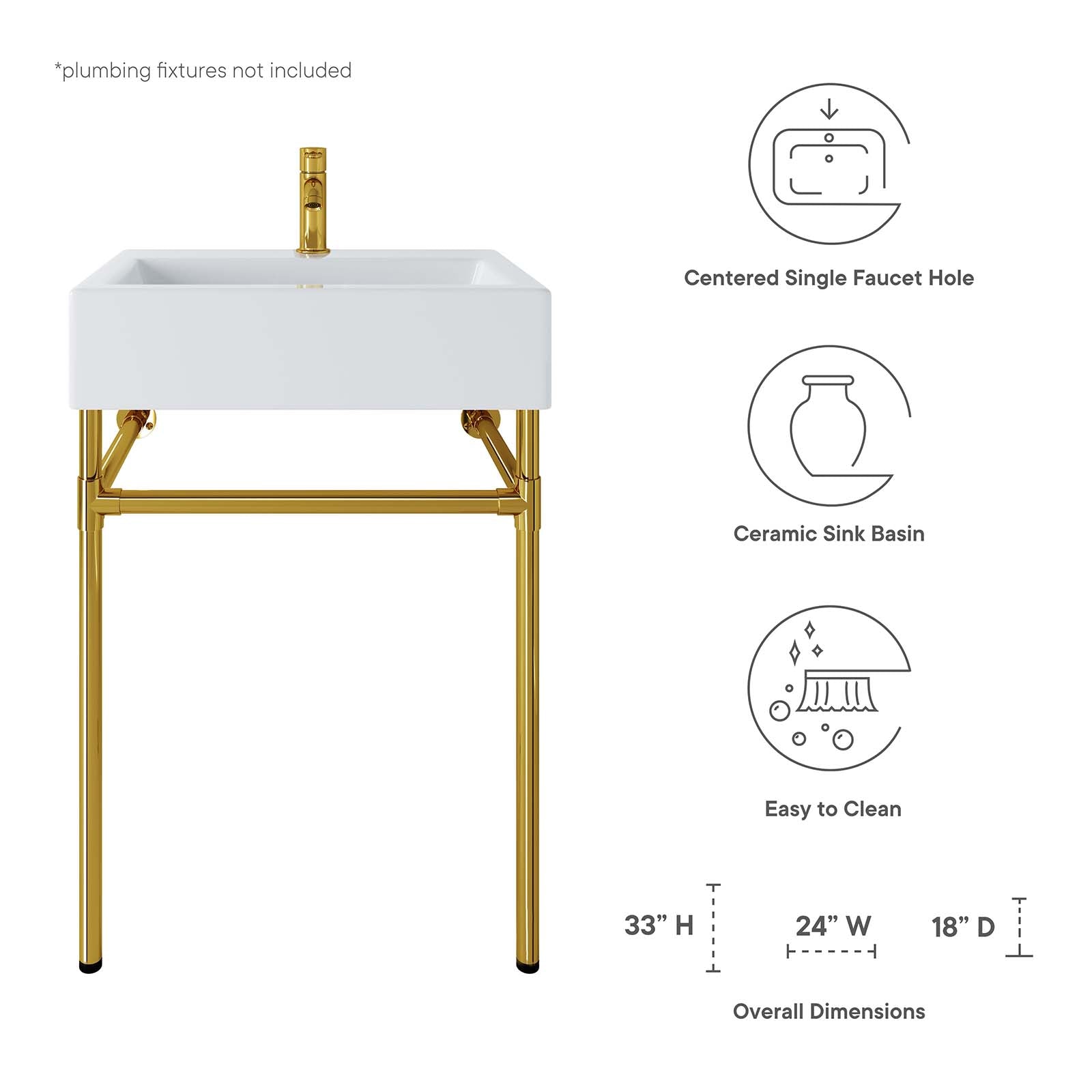 Redeem 24" Wall-Mount Gold Stainless Steel Bathroom Vanity-Bathroom Vanity-Modway-Wall2Wall Furnishings
