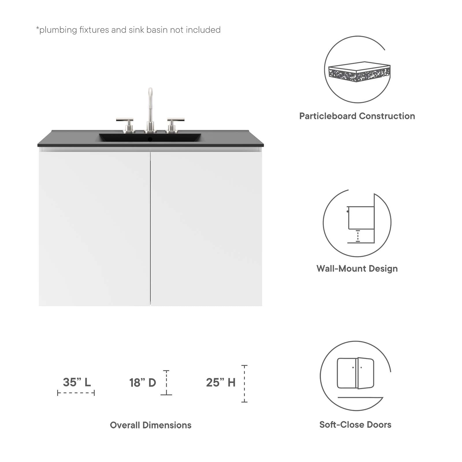 Vitality 36" Wall-Mount Bathroom Vanity (Sink Basin Not Included)-Bathroom Vanity-Modway-Wall2Wall Furnishings