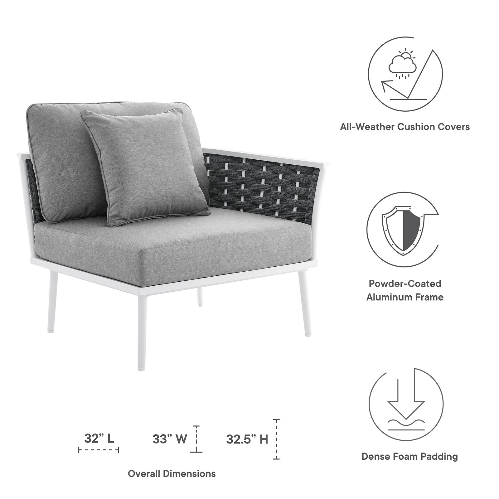 Stance Outdoor Patio Aluminum Right-Facing Armchair-Outdoor Chair-Modway-Wall2Wall Furnishings