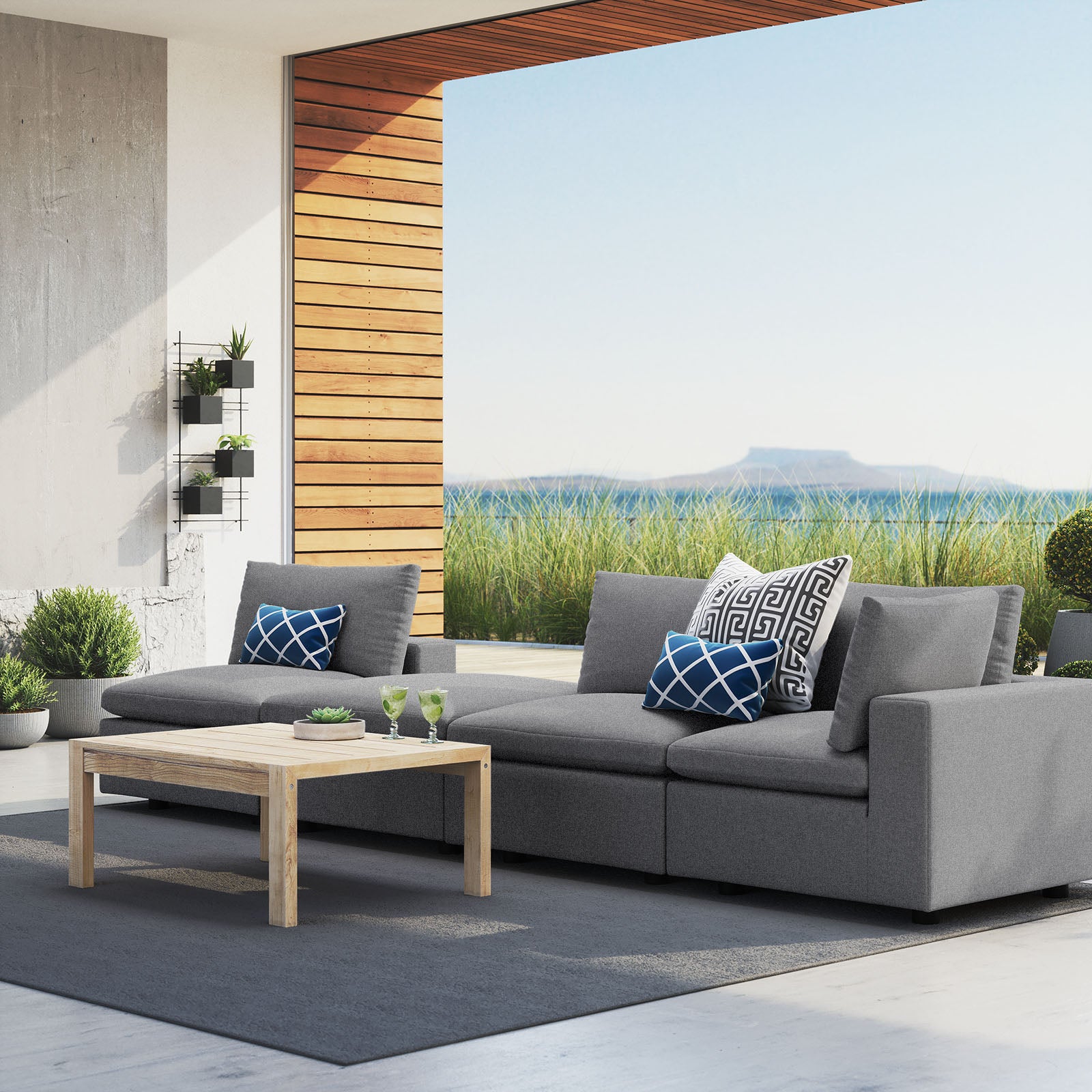 Commix 4-Piece Sunbrella® Outdoor Patio Sectional Sofa-Outdoor Sectional-Modway-Wall2Wall Furnishings