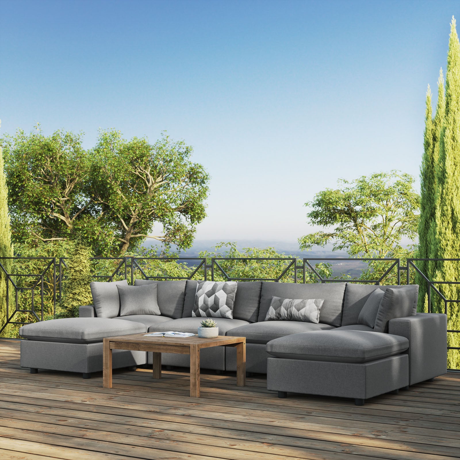 Commix 6-Piece Outdoor Patio Sectional Sofa-Outdoor Sectional-Modway-Wall2Wall Furnishings