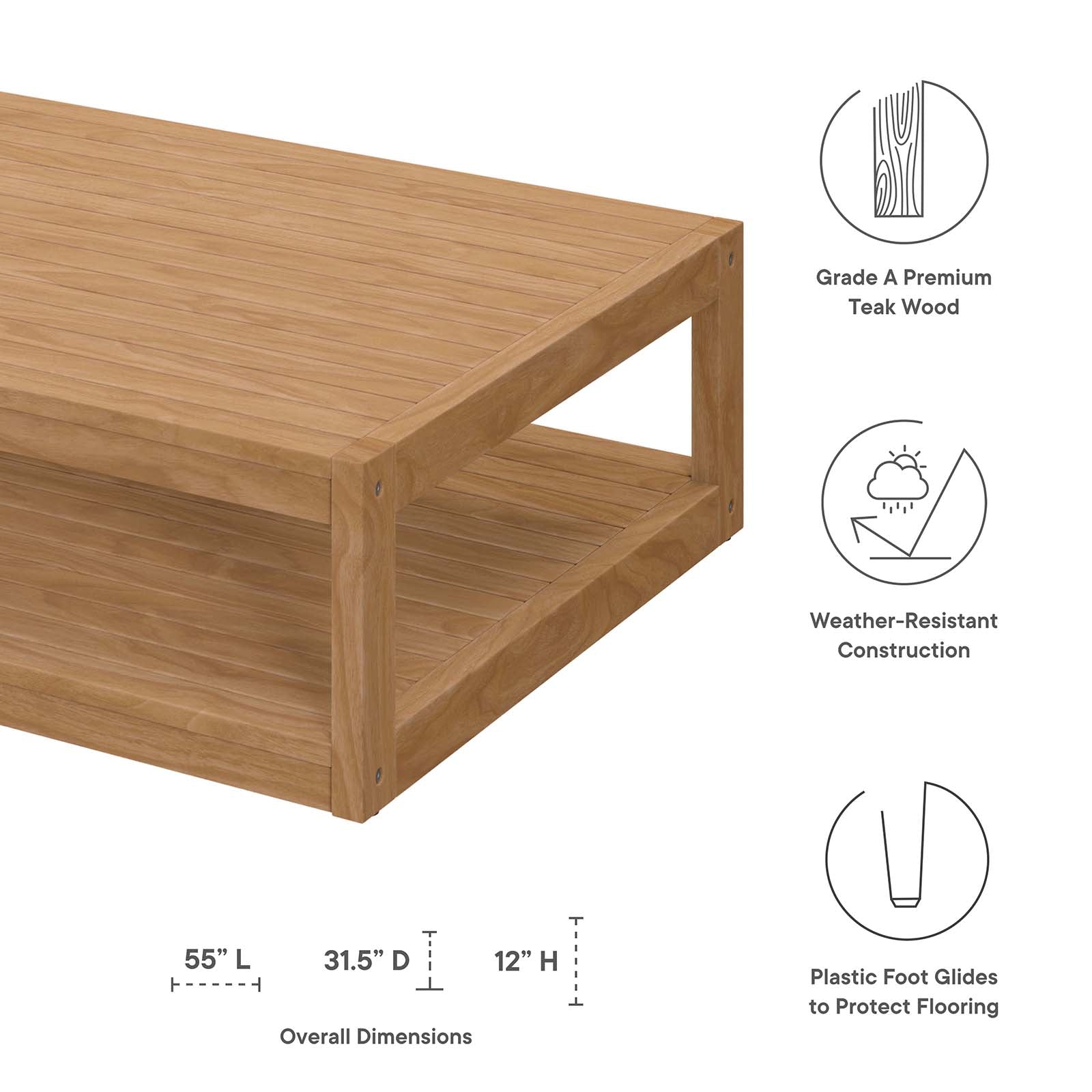 Carlsbad Teak Wood Outdoor Patio Coffee Table-Outdoor Coffee Table-Modway-Wall2Wall Furnishings